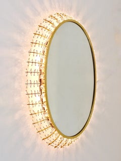 Lobmeyr Oval Gilt Brass and Crystals Backlit Modernist Wall Mirror, Austria