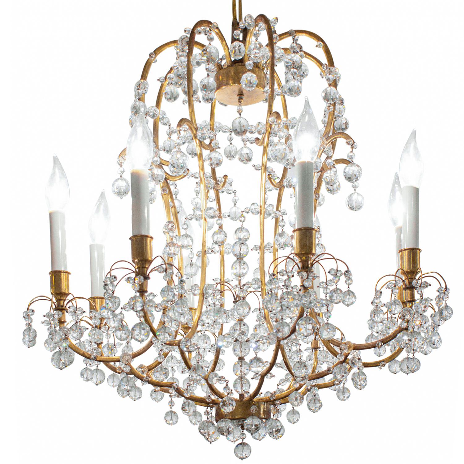 Rare chandelier model 6201 with 8 lights in brass with cut lead crystal decoration by Hans Harald Rath for J&L Lobmeyr, Austria 1959 (with original invoice).  This chandelier is absolutely stunning.  Brass and crystals have been cleaned and