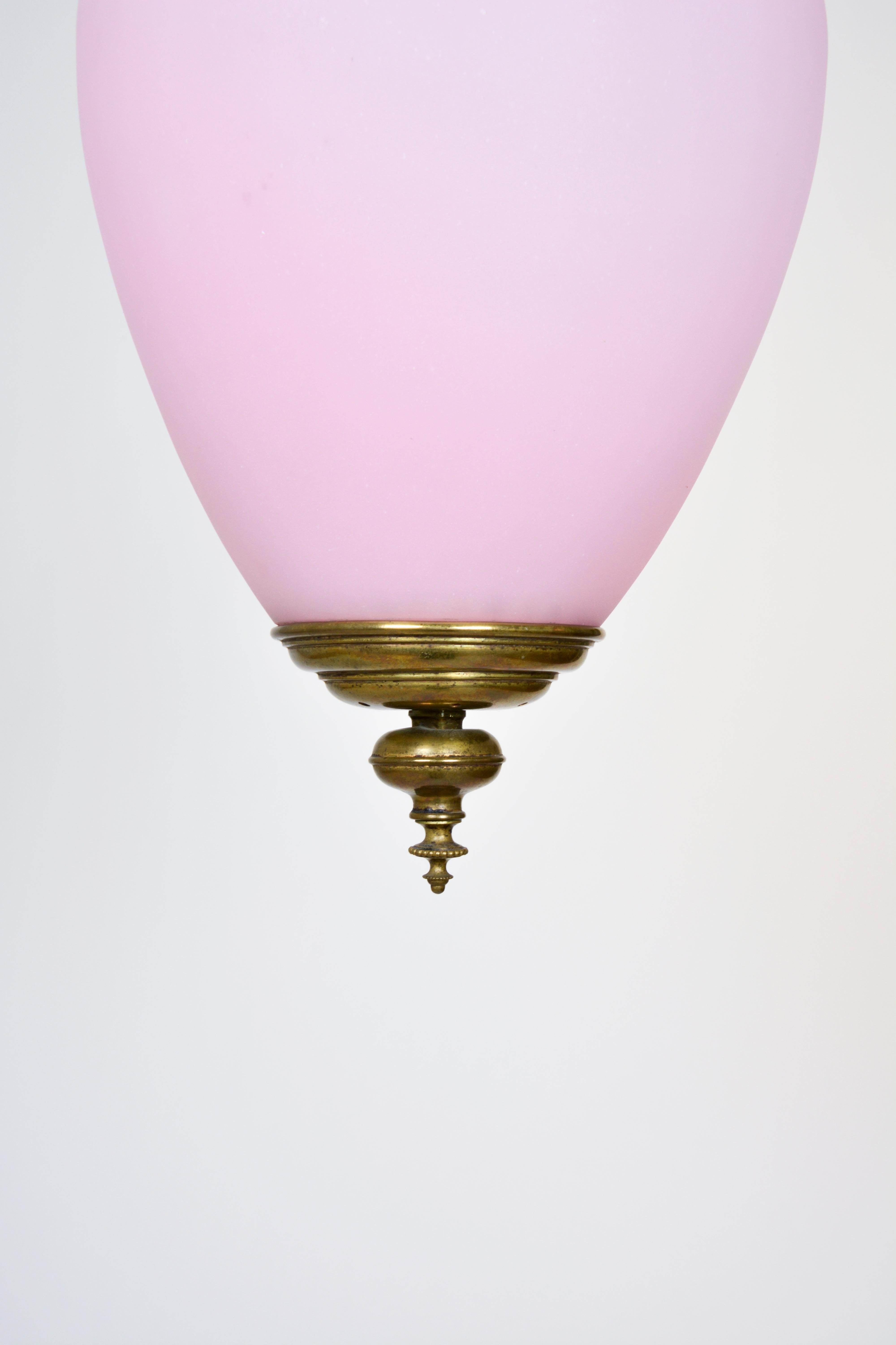 19th Century Lobmeyr-Restored Biedermeier Pale Pink Glass Pendant Lamp on Chain Pull Pulley For Sale