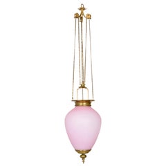 Lobmeyr-Restored Biedermeier Pale Pink Glass Pendant Lamp on Chain Pull Pulley