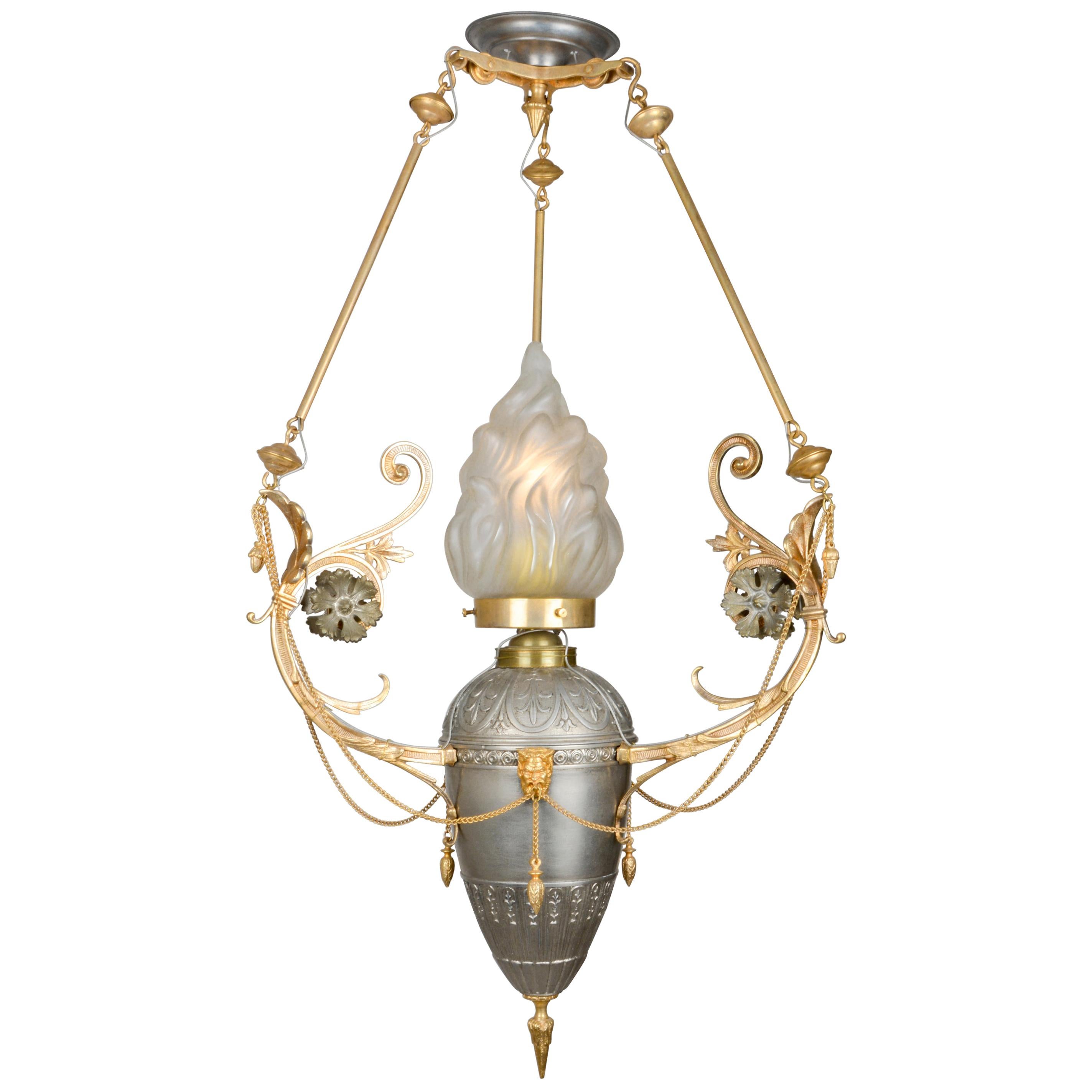 Lobmeyr-Restored Empire-Style Eternal Flame Pendant Lamp For Sale