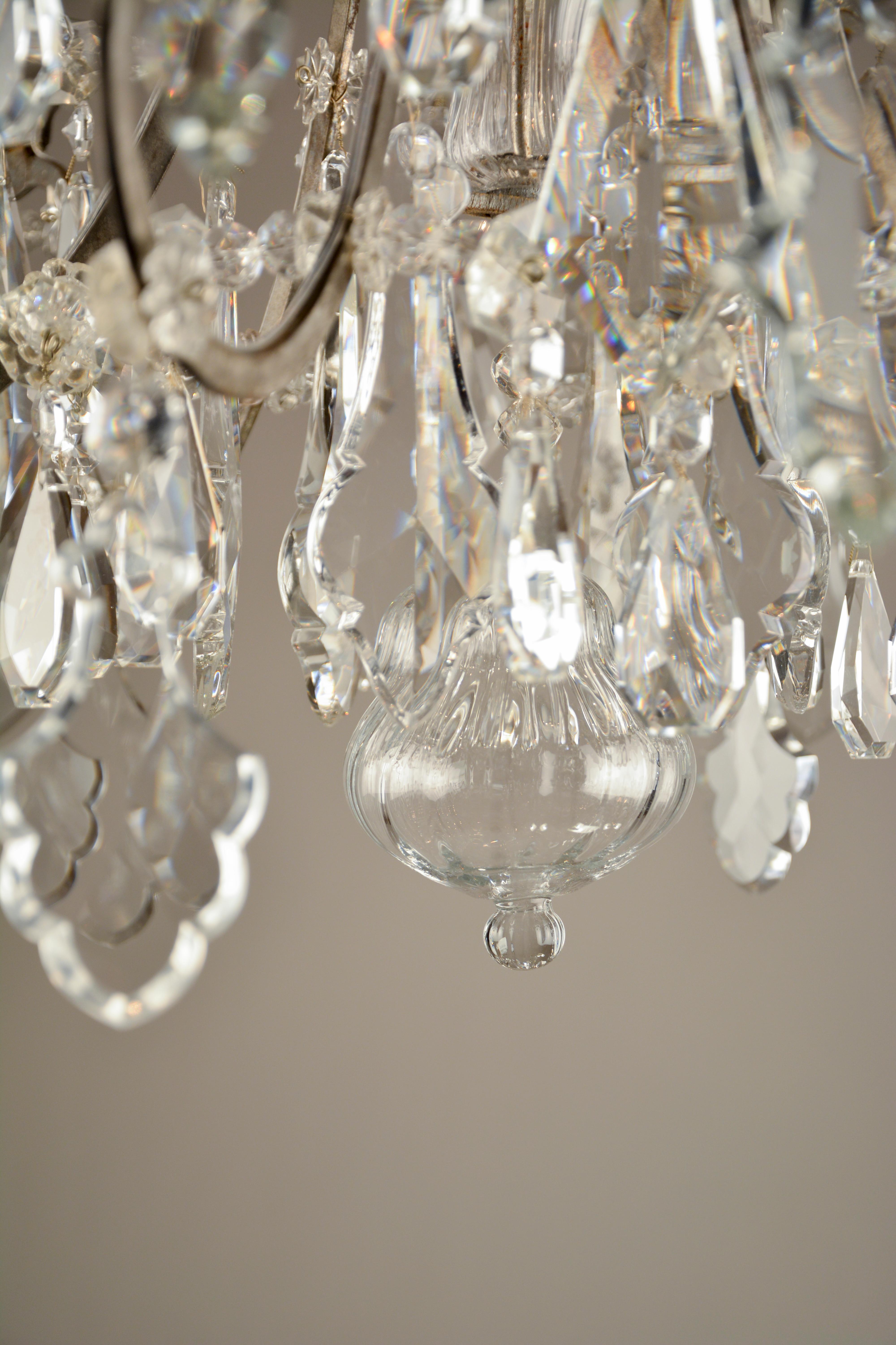 Austrian Lobmeyr-Restored Wrought Iron Baroque Chandelier with Hand-Cut Crystal For Sale