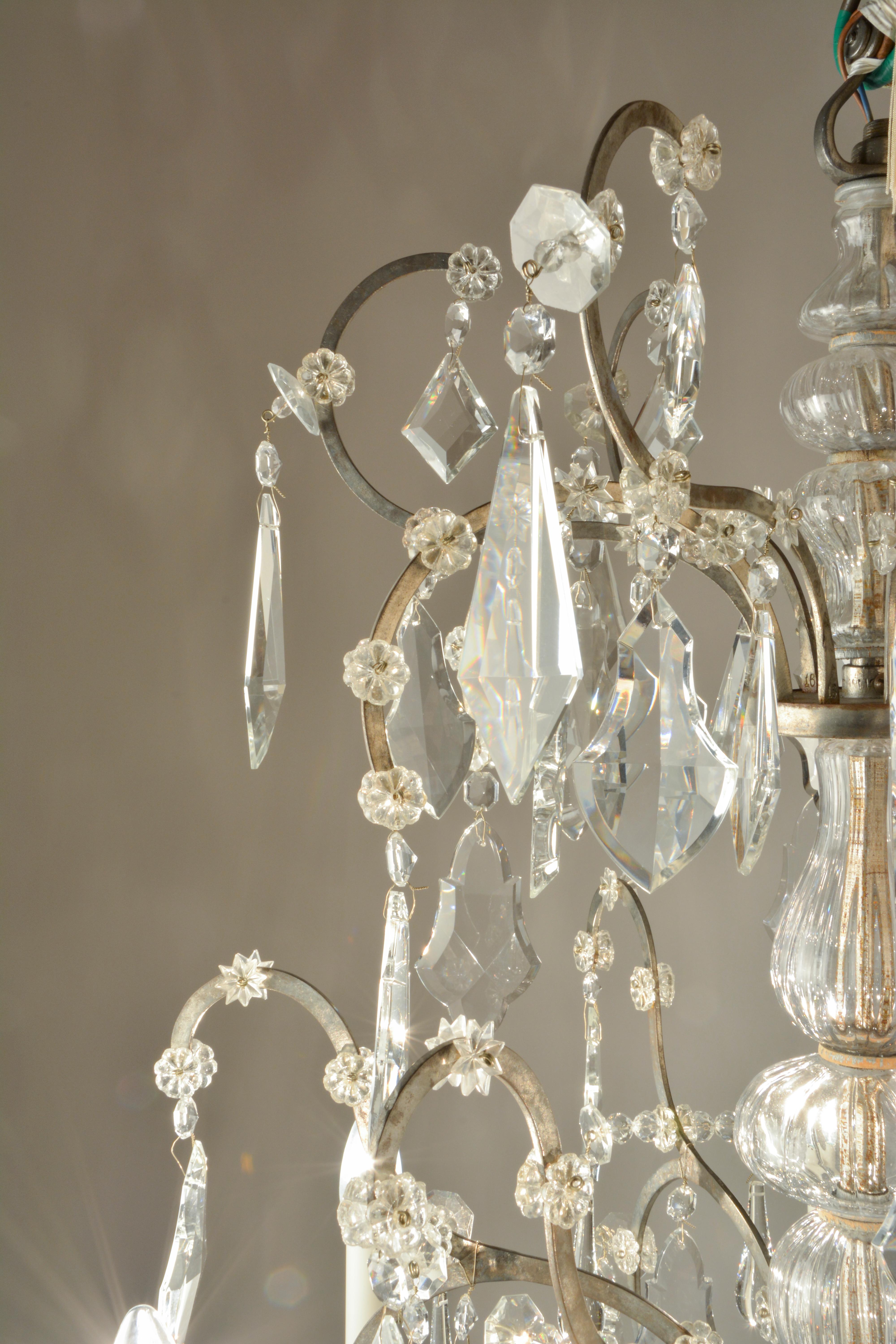 Polished Lobmeyr-Restored Wrought Iron Baroque Chandelier with Hand-Cut Crystal For Sale