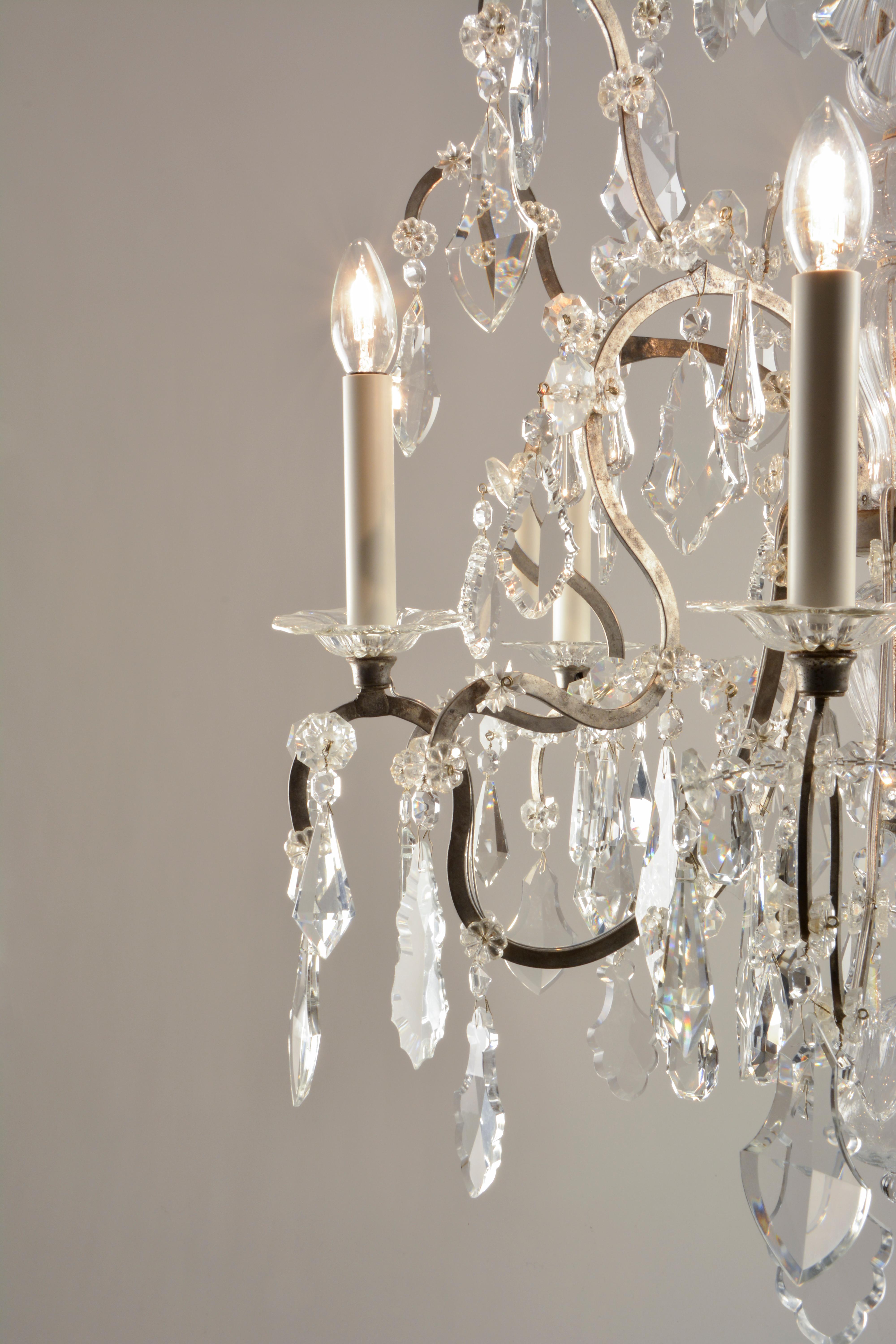 18th Century Lobmeyr-Restored Wrought Iron Baroque Chandelier with Hand-Cut Crystal For Sale