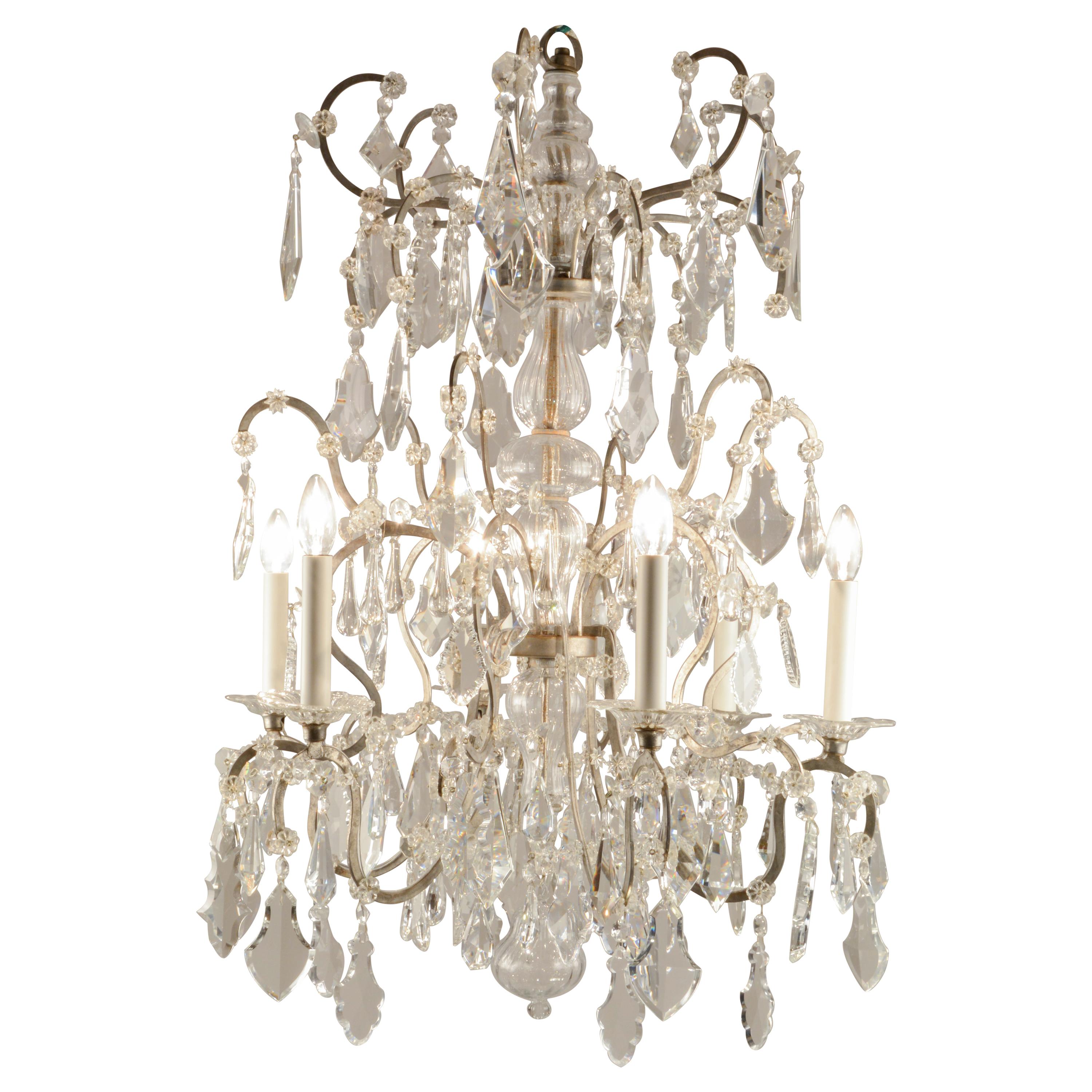 Lobmeyr-Restored Wrought Iron Baroque Chandelier with Hand-Cut Crystal For Sale
