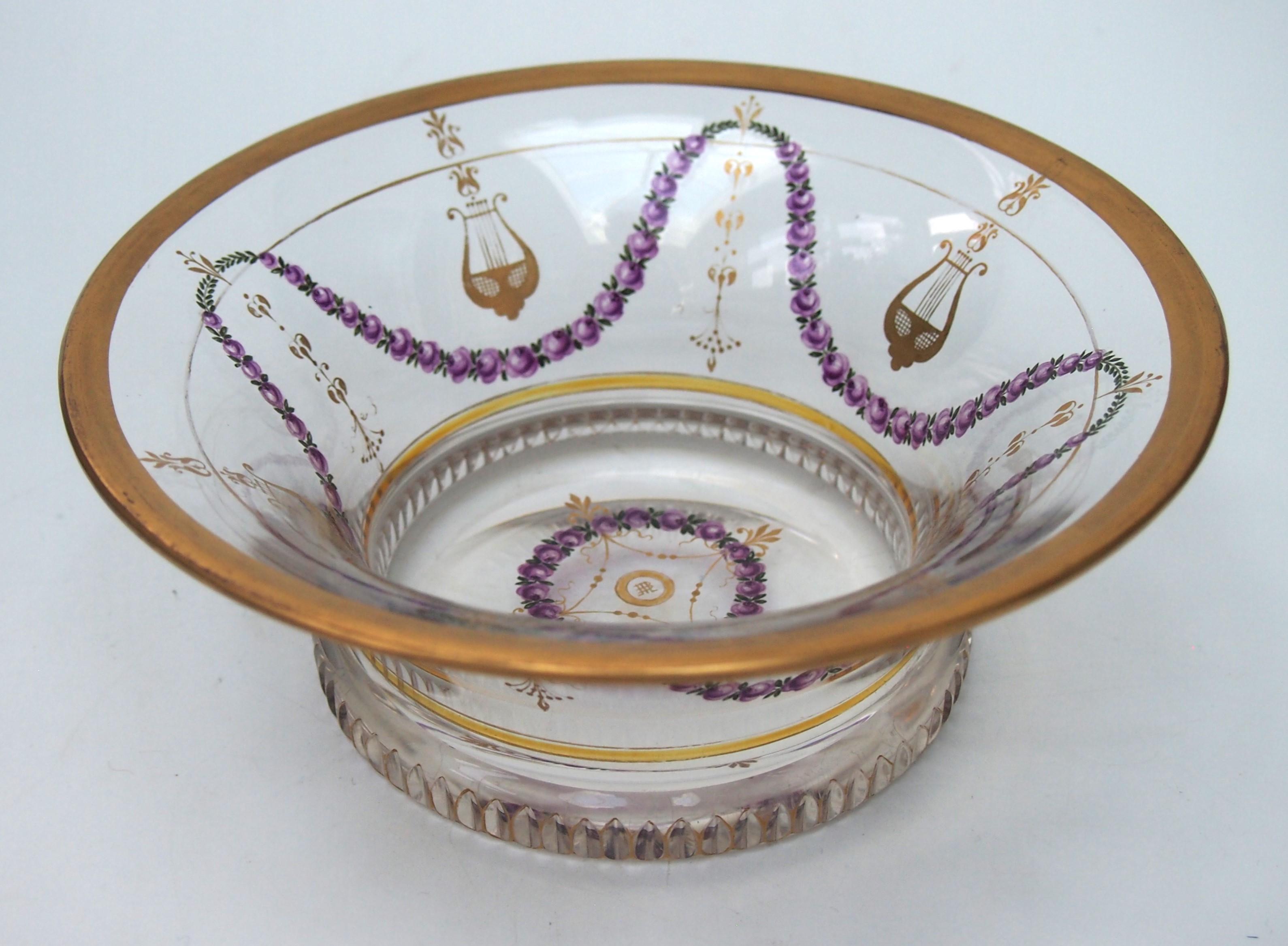 Late 19th Century Lobmeyr Signed Empire Revival Movement Enamel and Gilded Glass Bowl 