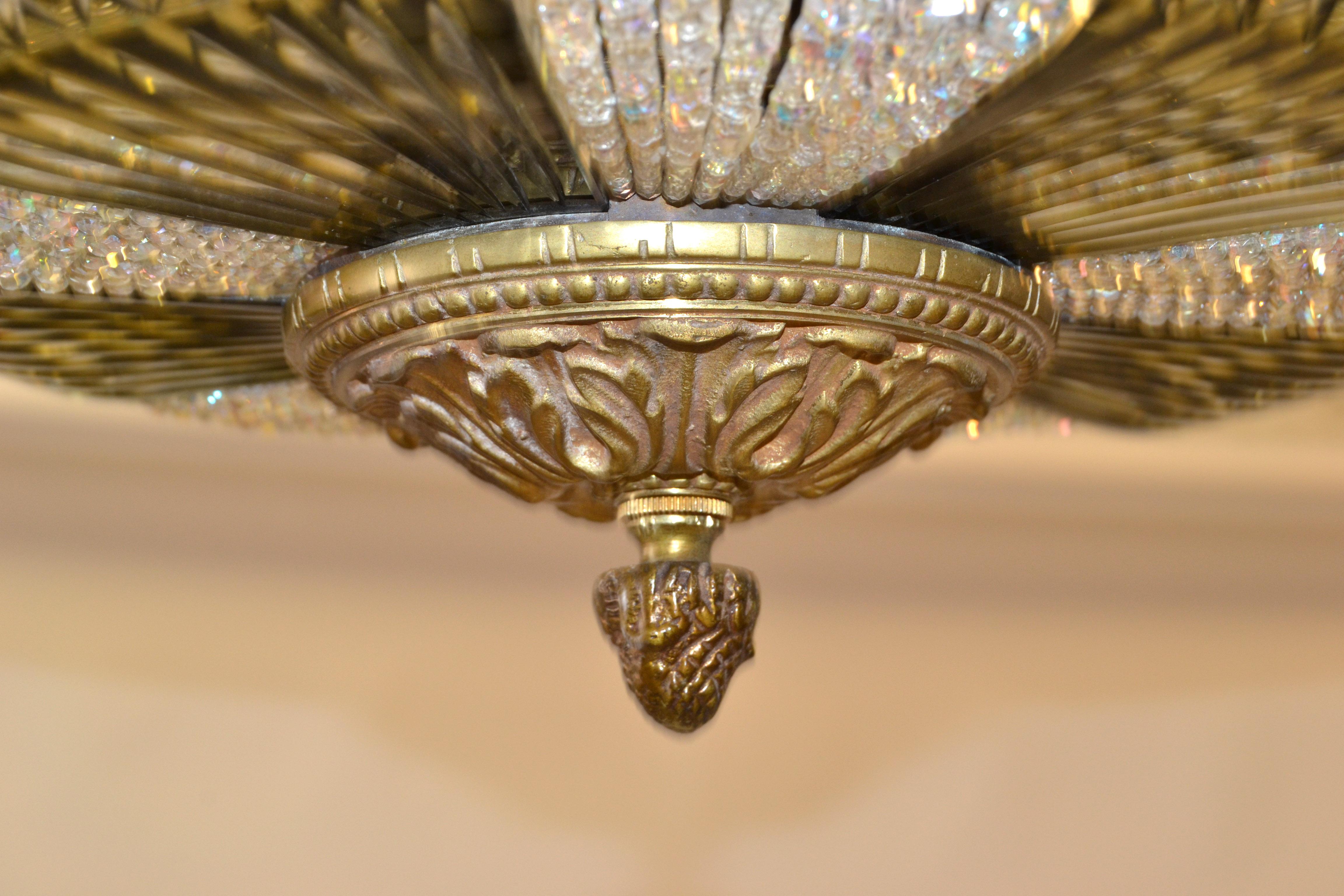 Metal Lobmeyr Style Crystal and Bronze Pendant 5-Light Mid-Century Modern Austria 1950 For Sale