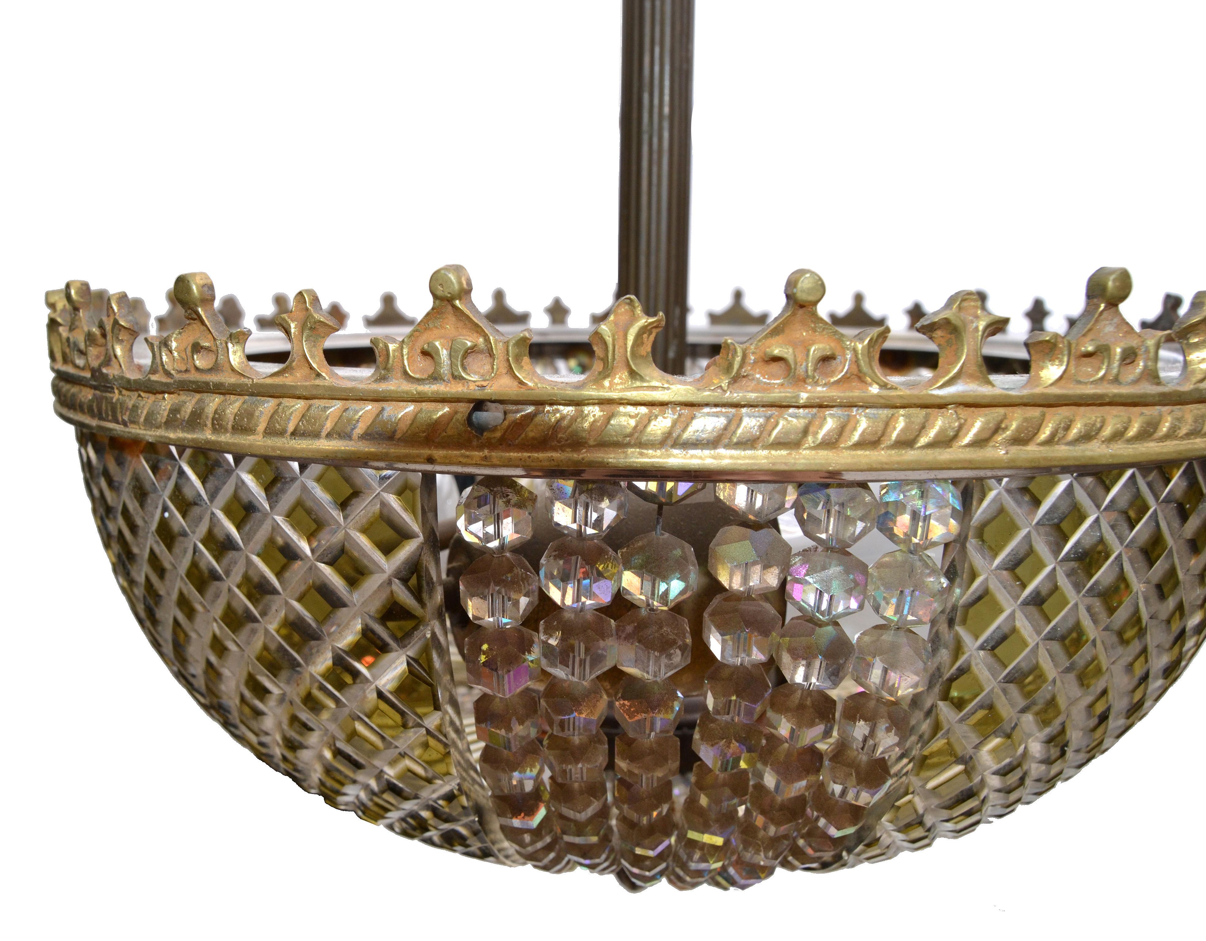 Lobmeyr Style Crystal and Bronze Pendant Light Mid-Century Modern, Austria 1950s For Sale 4