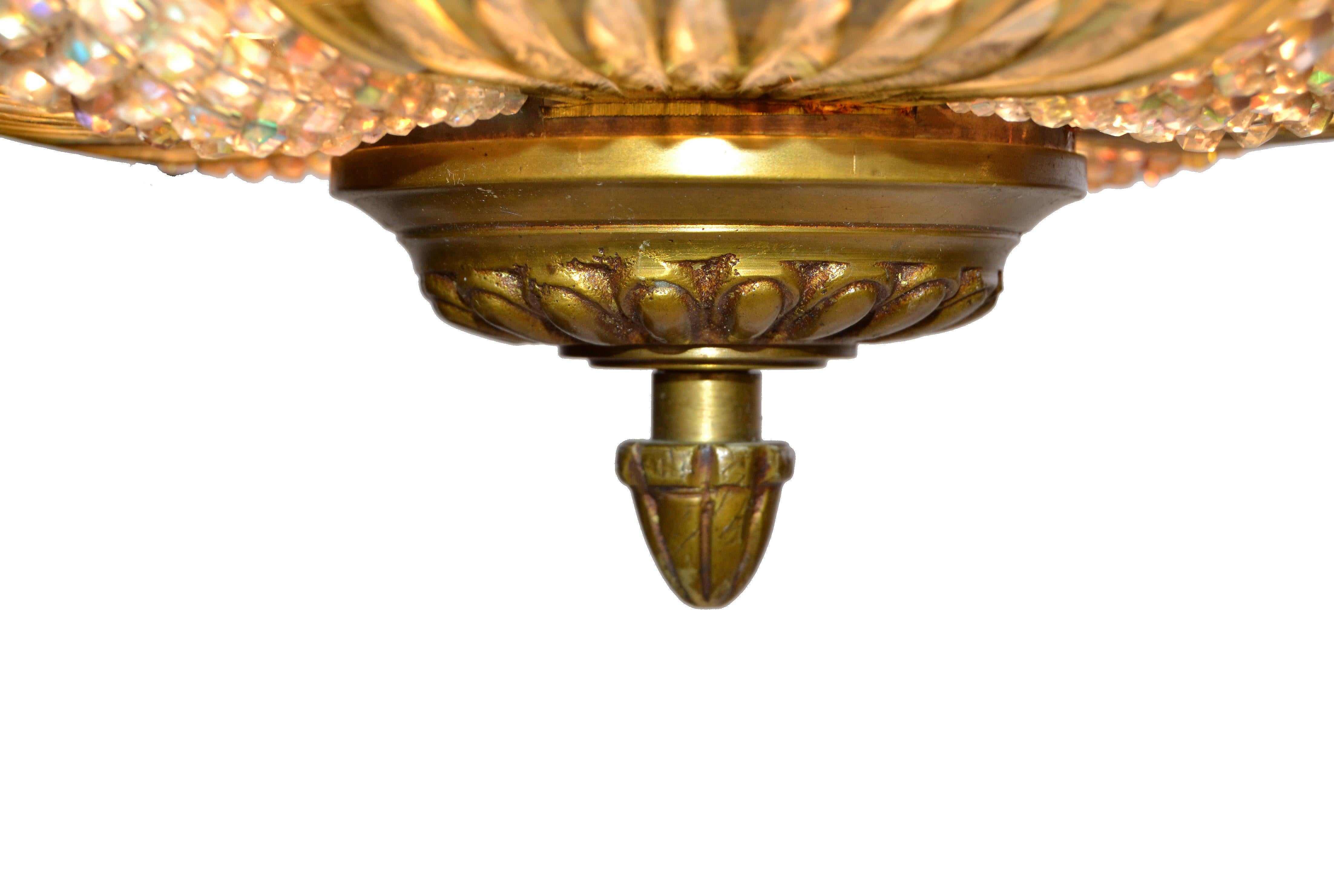 Lobmeyr Style Crystal and Bronze Pendant Light Mid-Century Modern, Austria 1950s For Sale 1