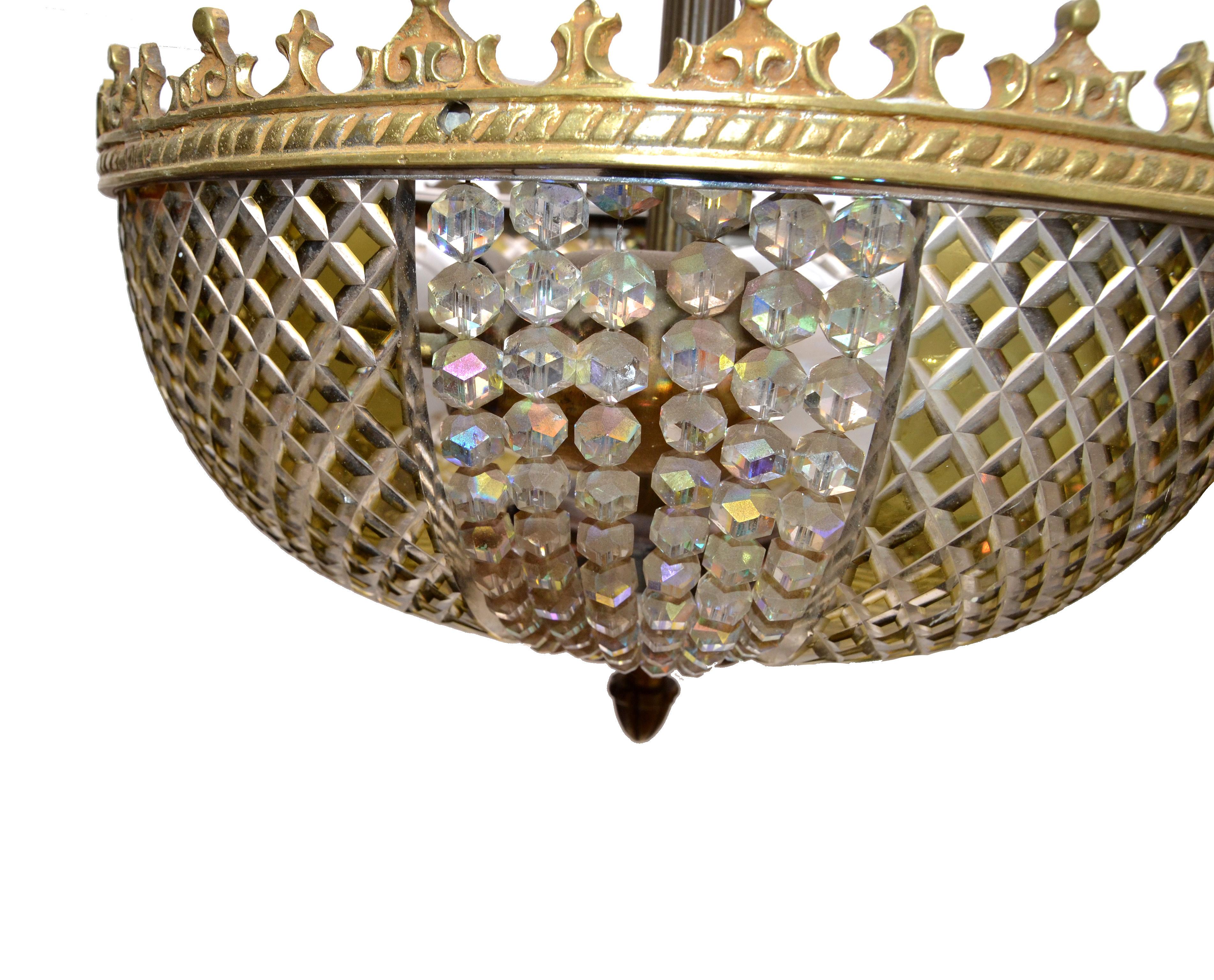 Lobmeyr Style Crystal and Bronze Pendant Light Mid-Century Modern, Austria 1950s For Sale 3
