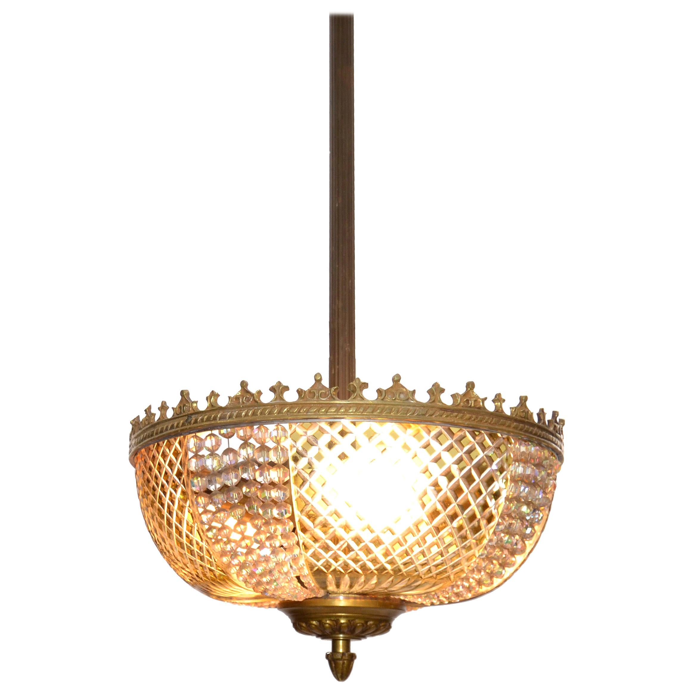 Lobmeyr Style Crystal and Bronze Pendant Light Mid-Century Modern, Austria 1950s