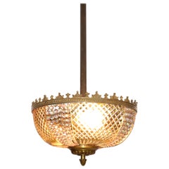 Vintage Lobmeyr Style Crystal and Bronze Pendant Light Mid-Century Modern, Austria 1950s