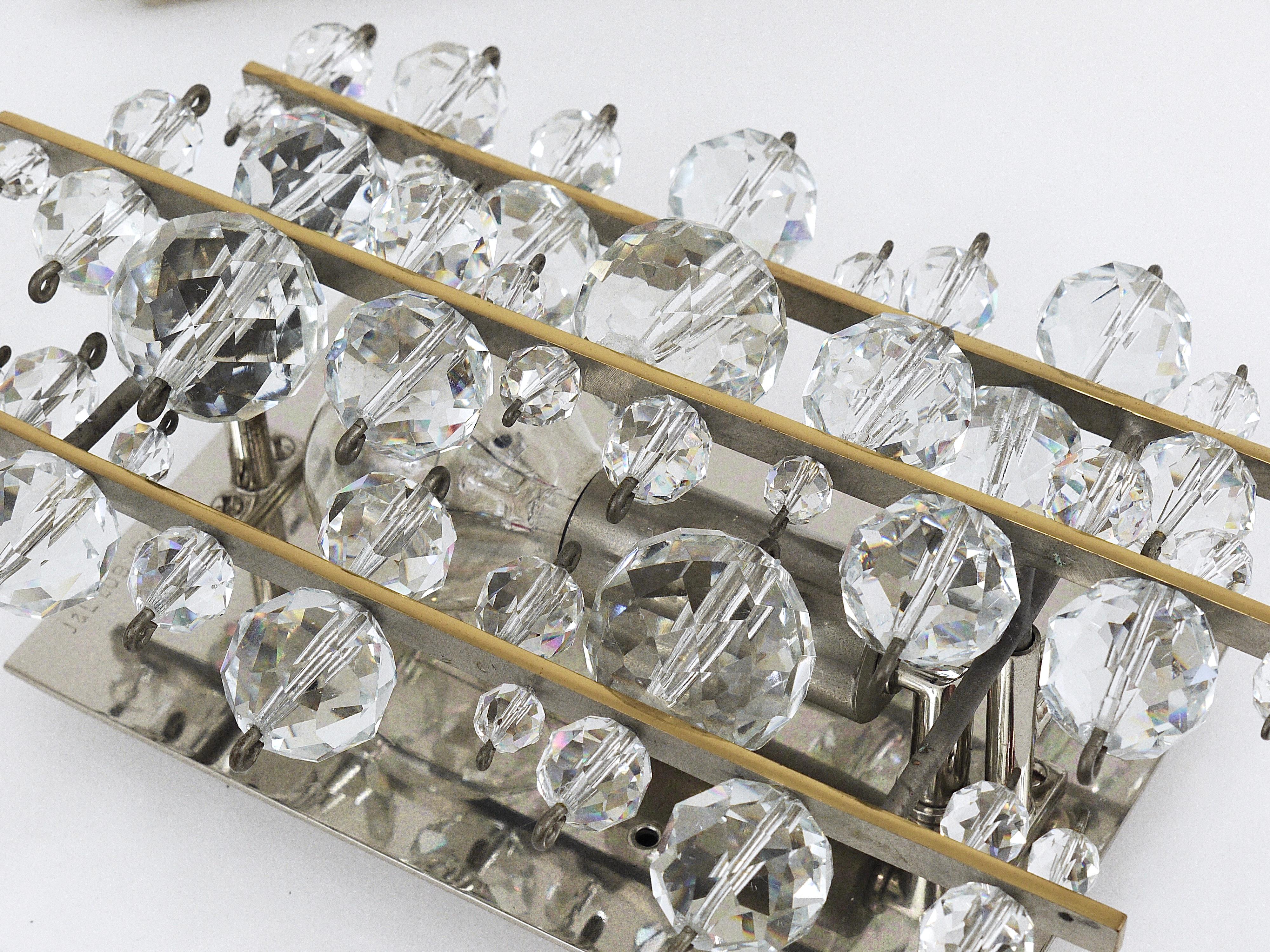 Lobmeyr Vienna Midcentury Finger Sconces Wall Lights Brass Nickel Crystal, 1960s 4
