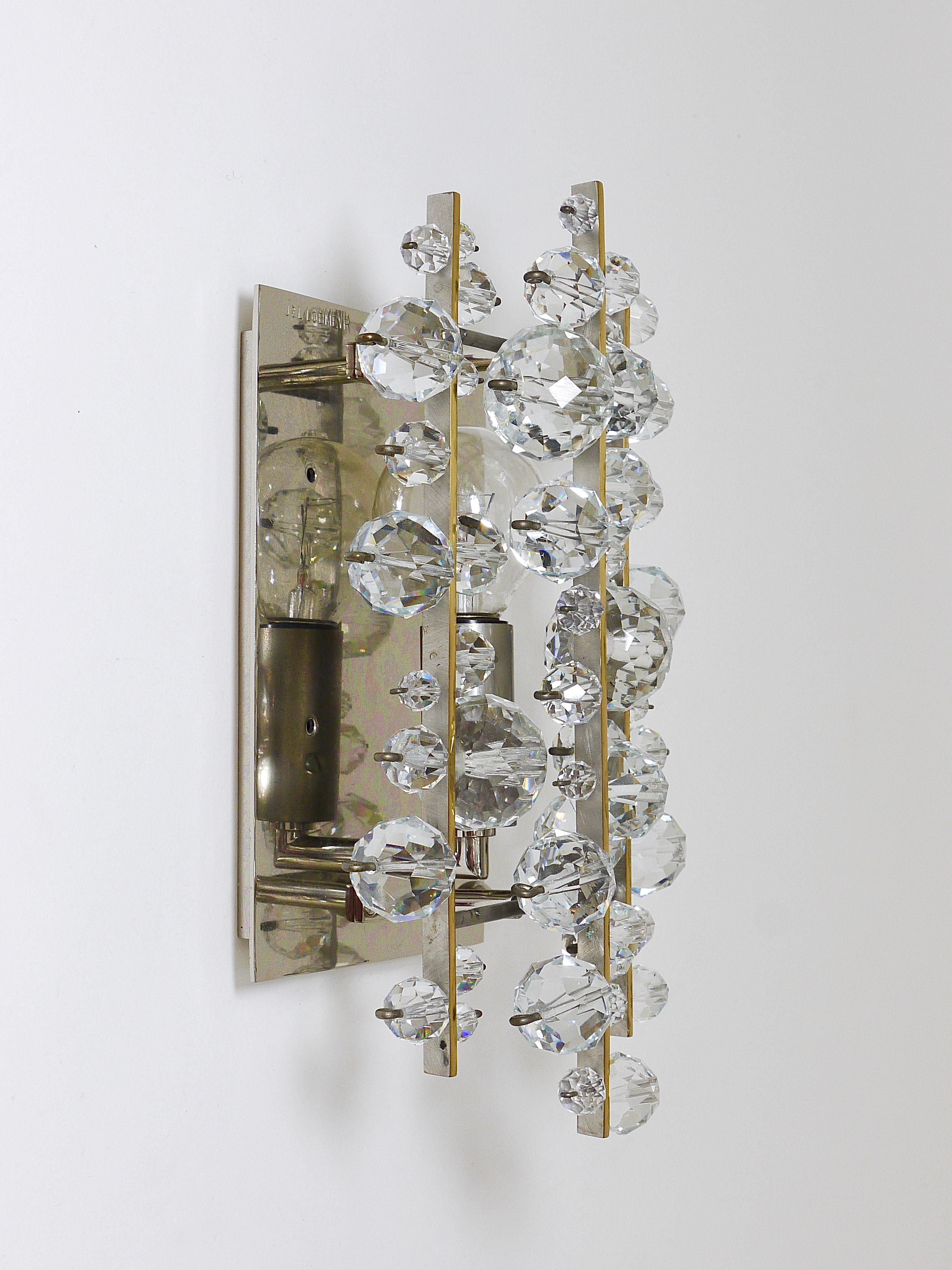 Lobmeyr Vienna Midcentury Finger Sconces Wall Lights Brass Nickel Crystal, 1960s 1
