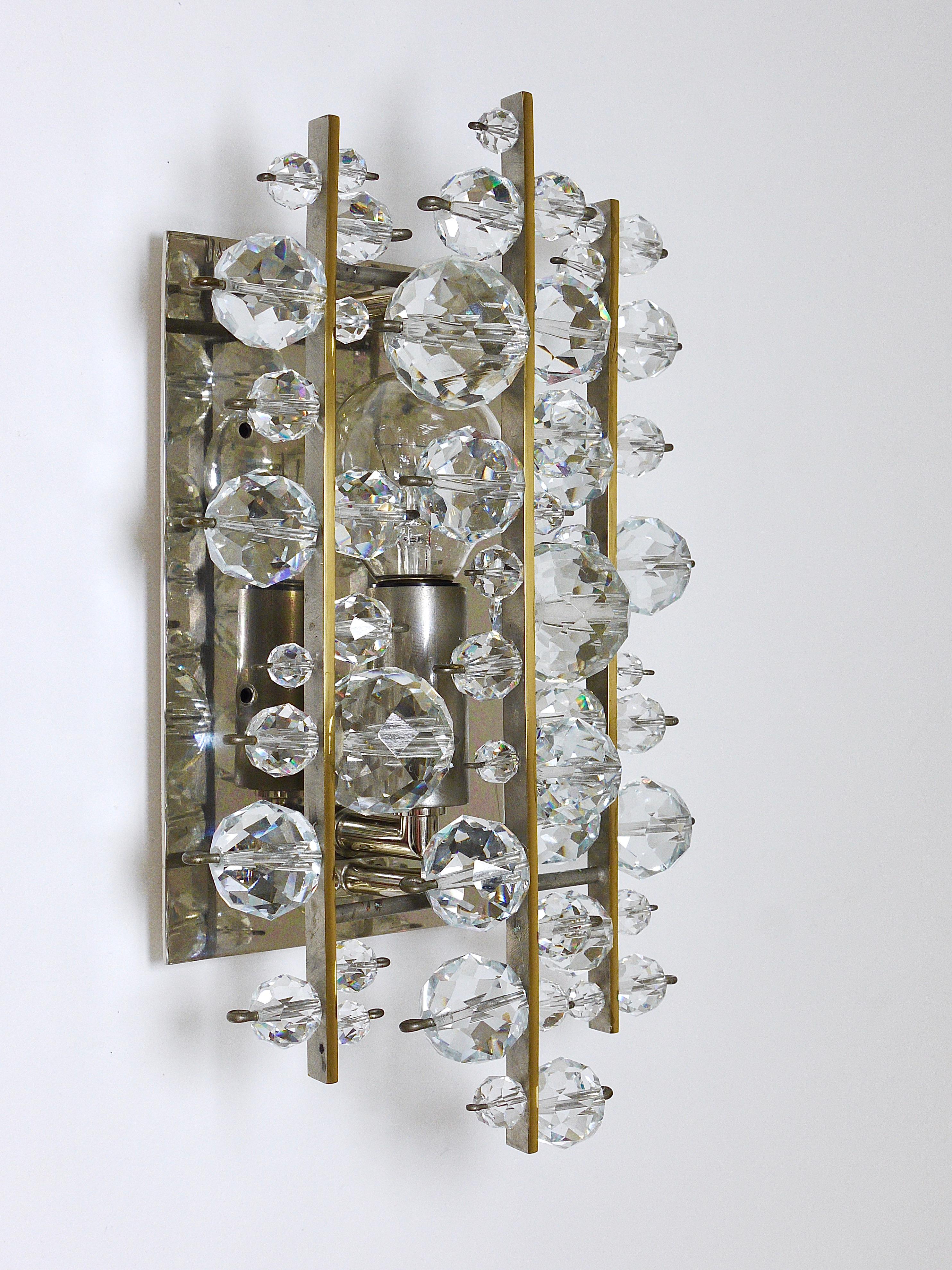 Lobmeyr Vienna Midcentury Finger Sconces Wall Lights Brass Nickel Crystal, 1960s 2