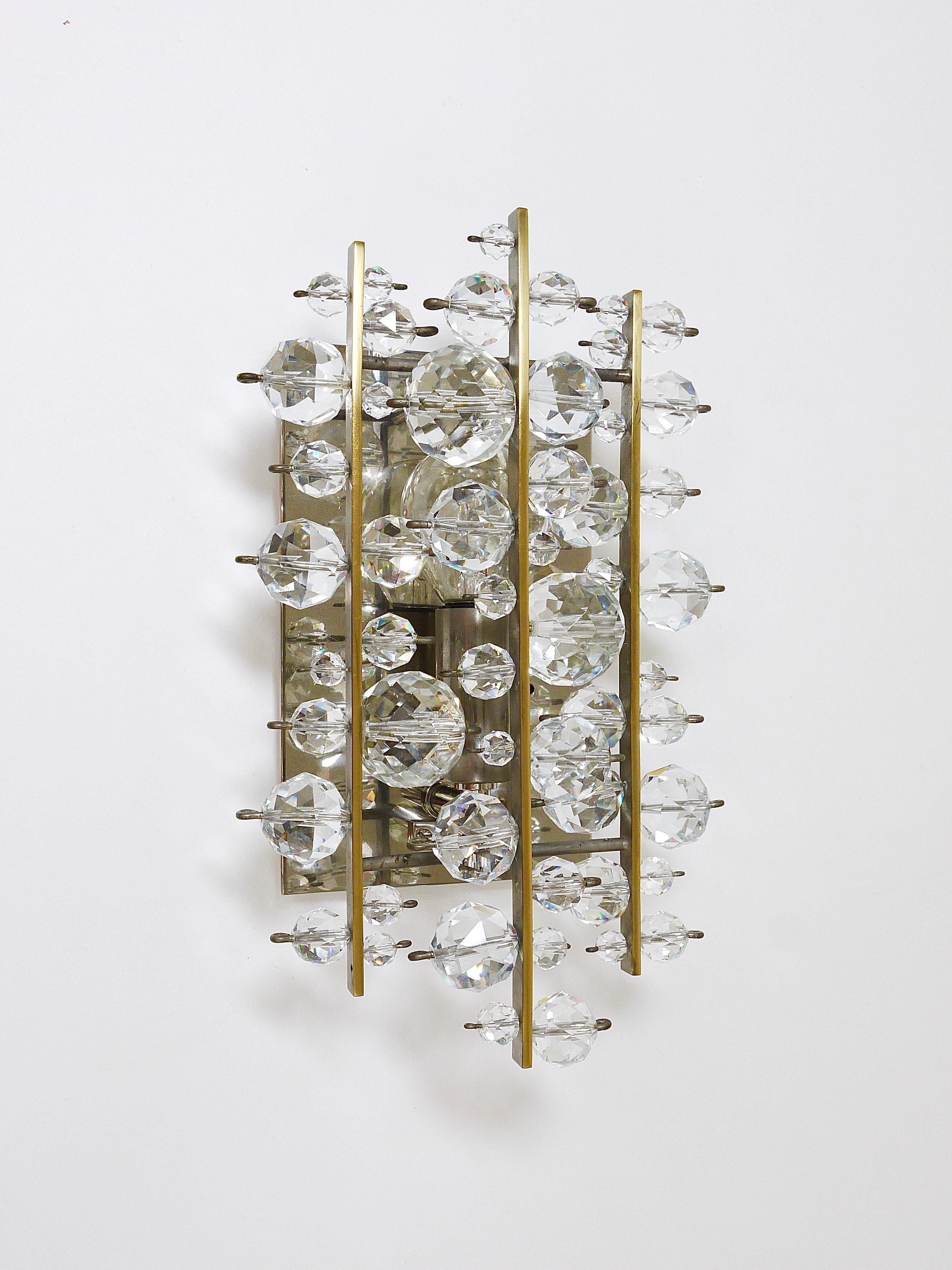 Lobmeyr Vienna Midcentury Finger Sconces Wall Lights Brass Nickel Crystal, 1960s 3