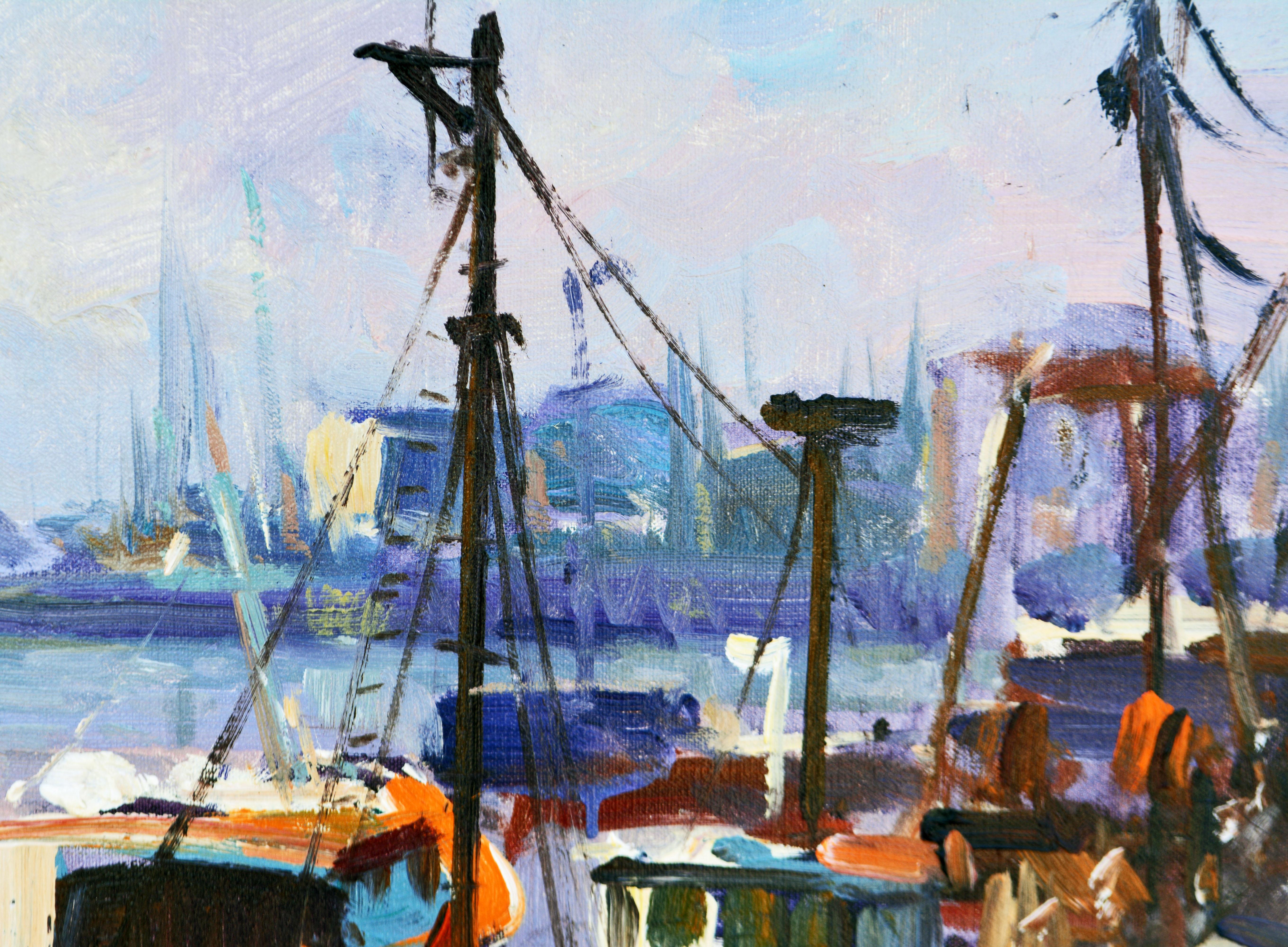 American 'Lobster Boats' Original Gloucester Impressionist Oil by Robert C. Gruppe