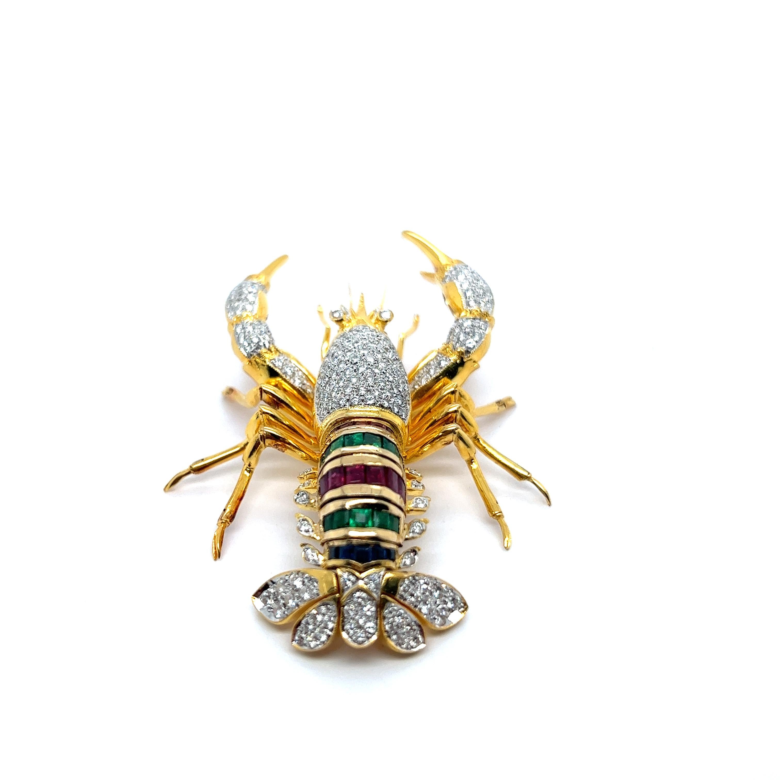 What a catch! Elevate your fashion game with our extraordinary lobster brooch—an embodiment of sheer artistry and luxury that is bound to enchant you! 

This statement-sized brooch is a true masterpiece, meticulously crafted from stunning 18 Karat