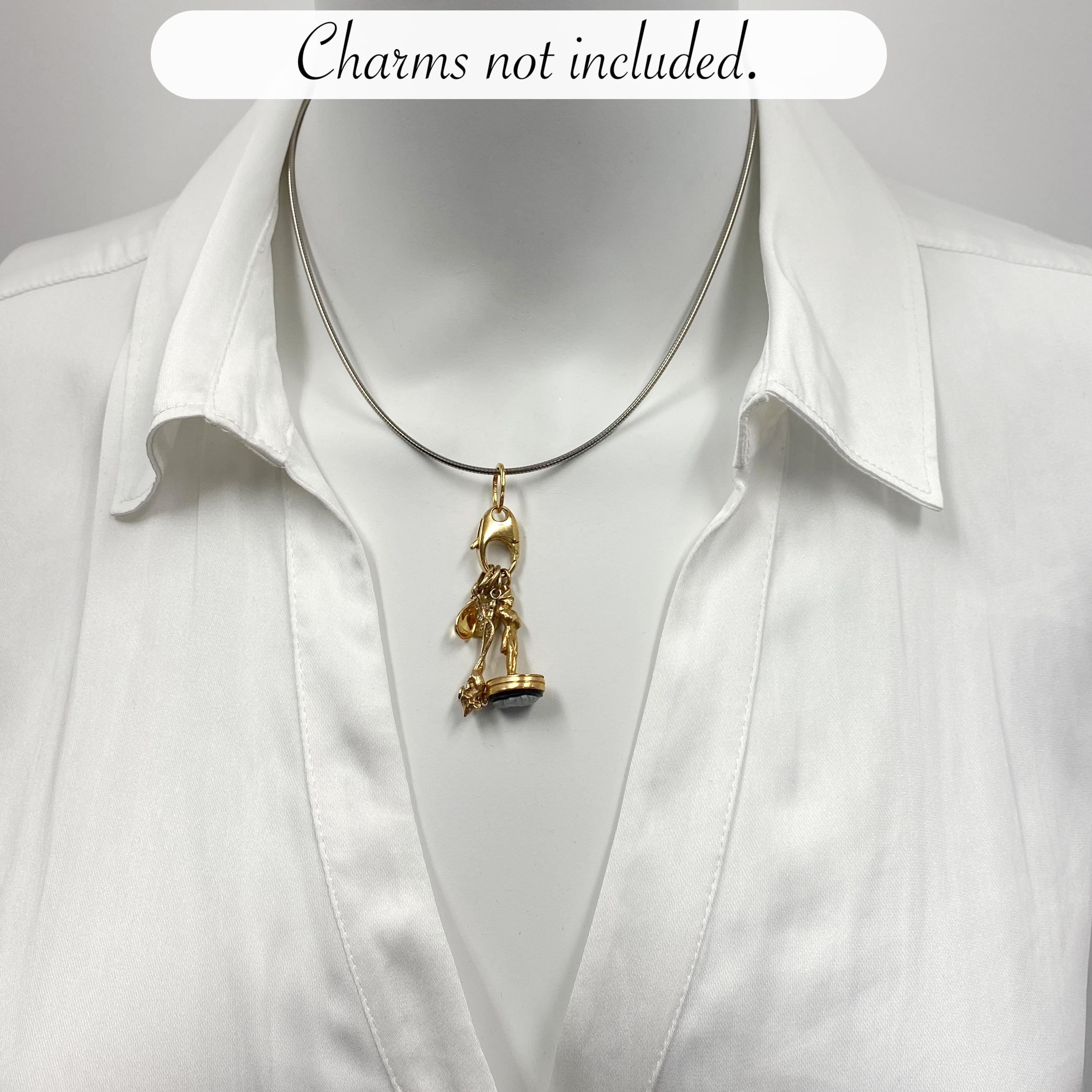 Lobster Charm Holder Pendant in 18 Karat Gold with Steel & Gold Omega Chain In Excellent Condition In Sherman Oaks, CA