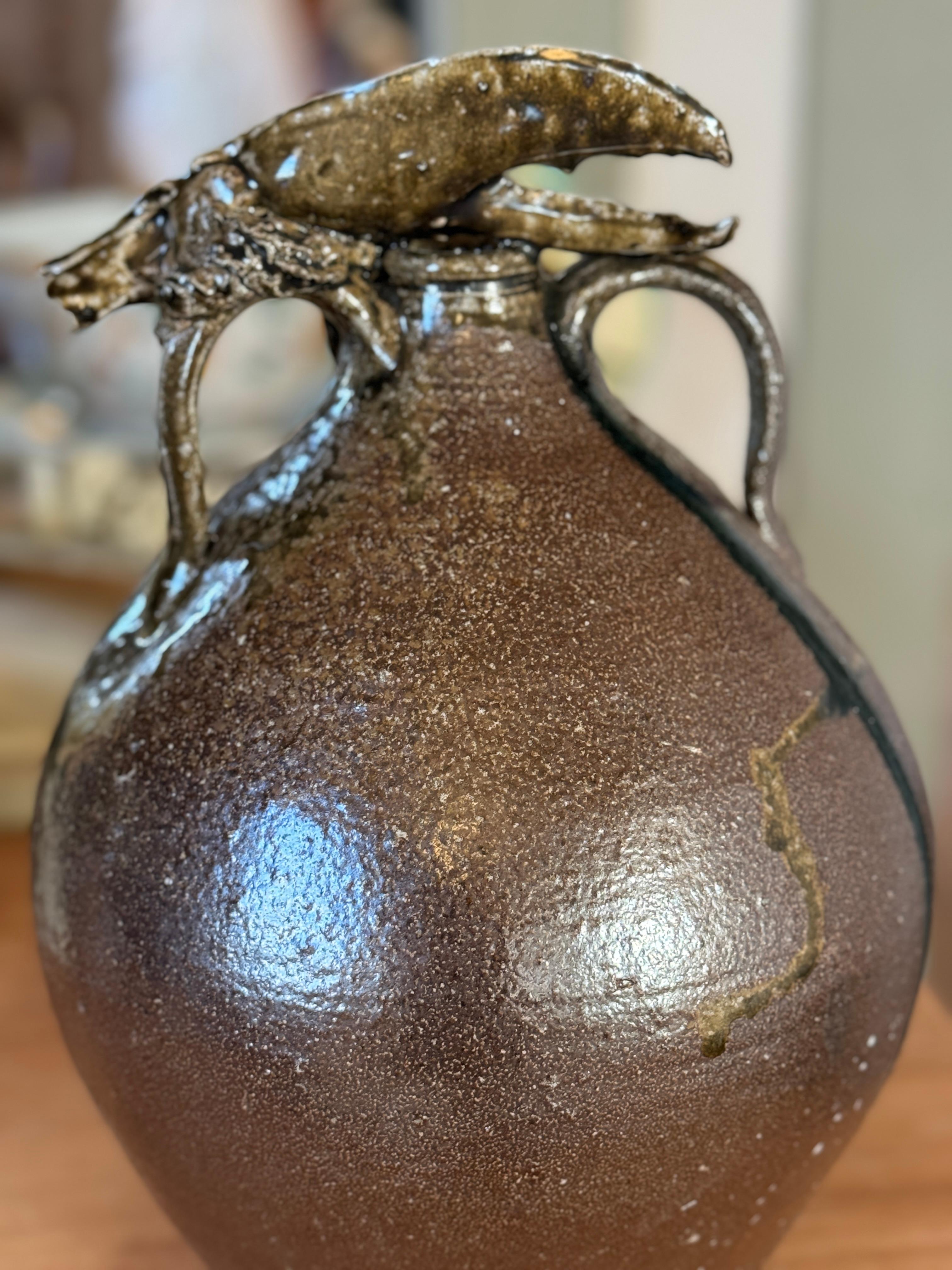 Contemporary Ceramic Artist Michelle Erickson Lobster Jug wood fired stoneware For Sale