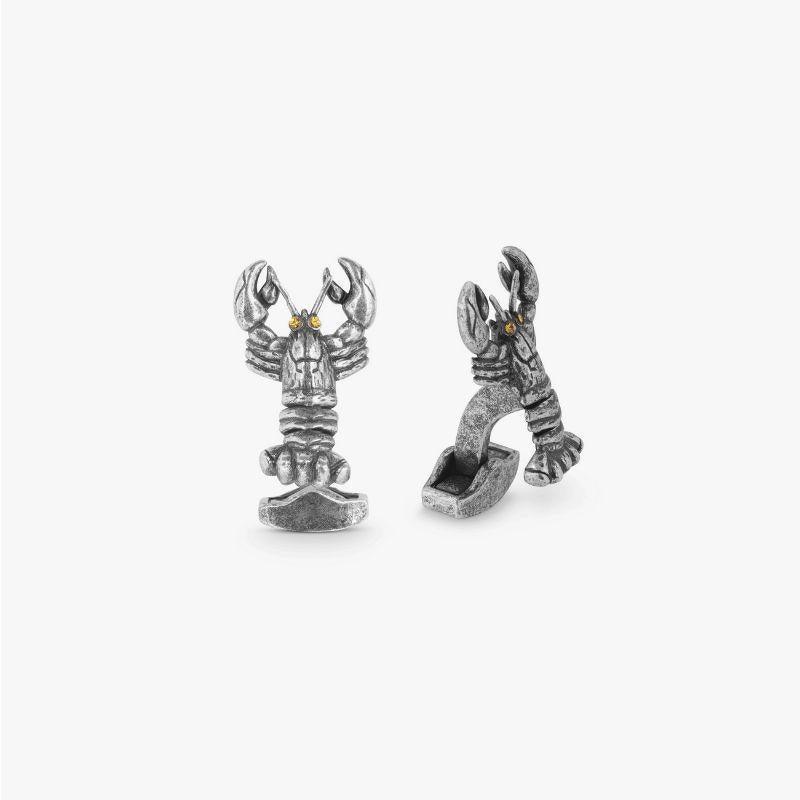 Lobster Mechanical Cufflinks with Yellow Swarovski Elements

Lobster cufflinks incorporate movement found in real life animals. The tail moves by touch and a subtle sparkle of yellow-coloured Swarovski elements are found in the eyes. These cufflinks