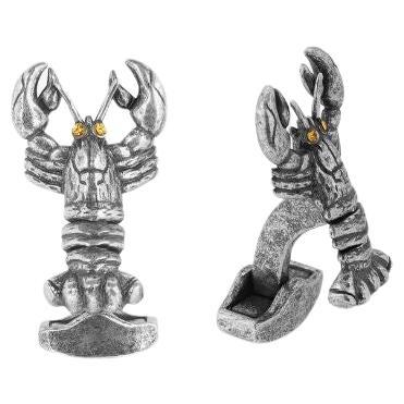 Lobster Mechanical Cufflinks with Yellow Swarovski Elements For Sale
