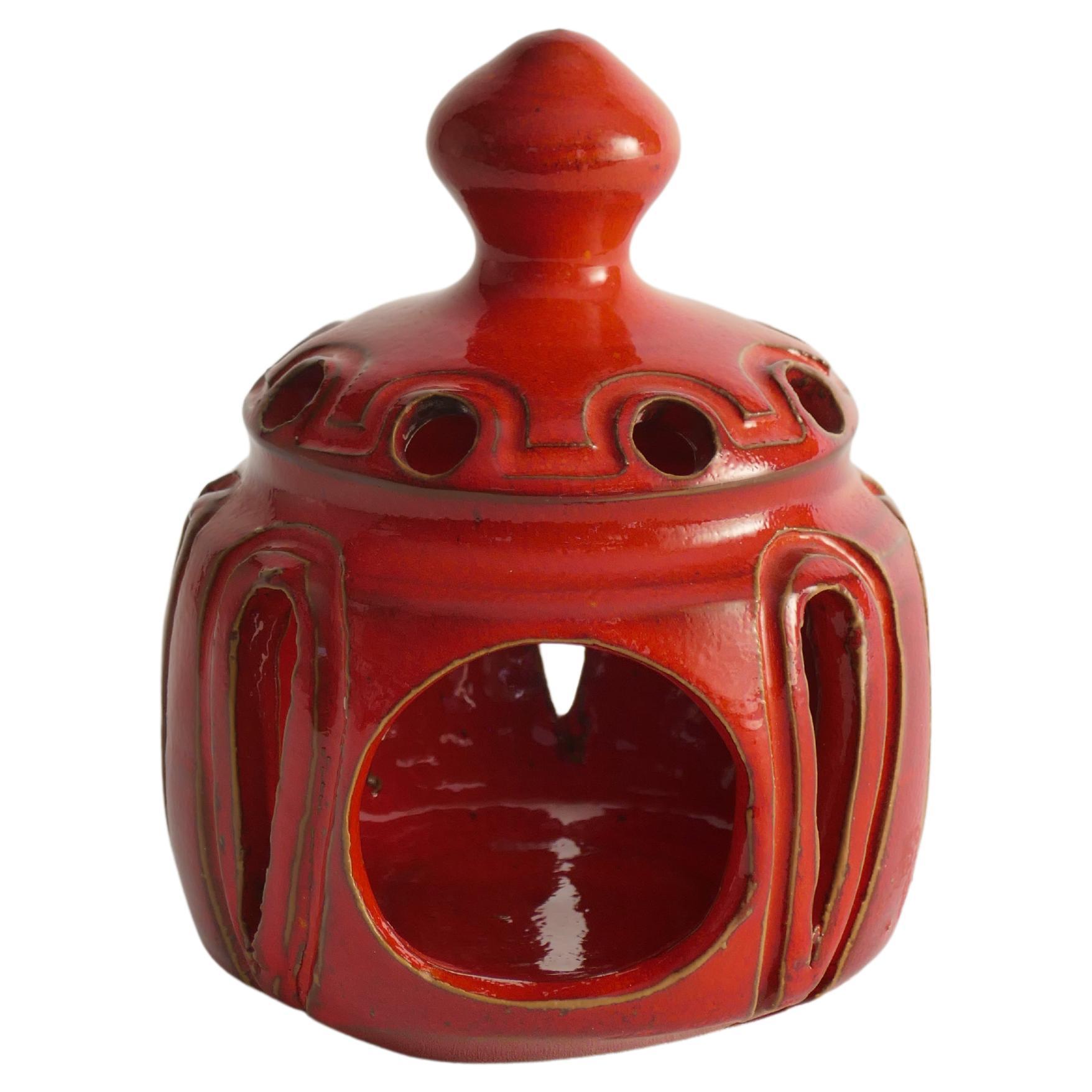 Lampada a candela in ceramica fatta a mano Lobster Red, di  Barbro Sundelin per Basun Keramik in vendita