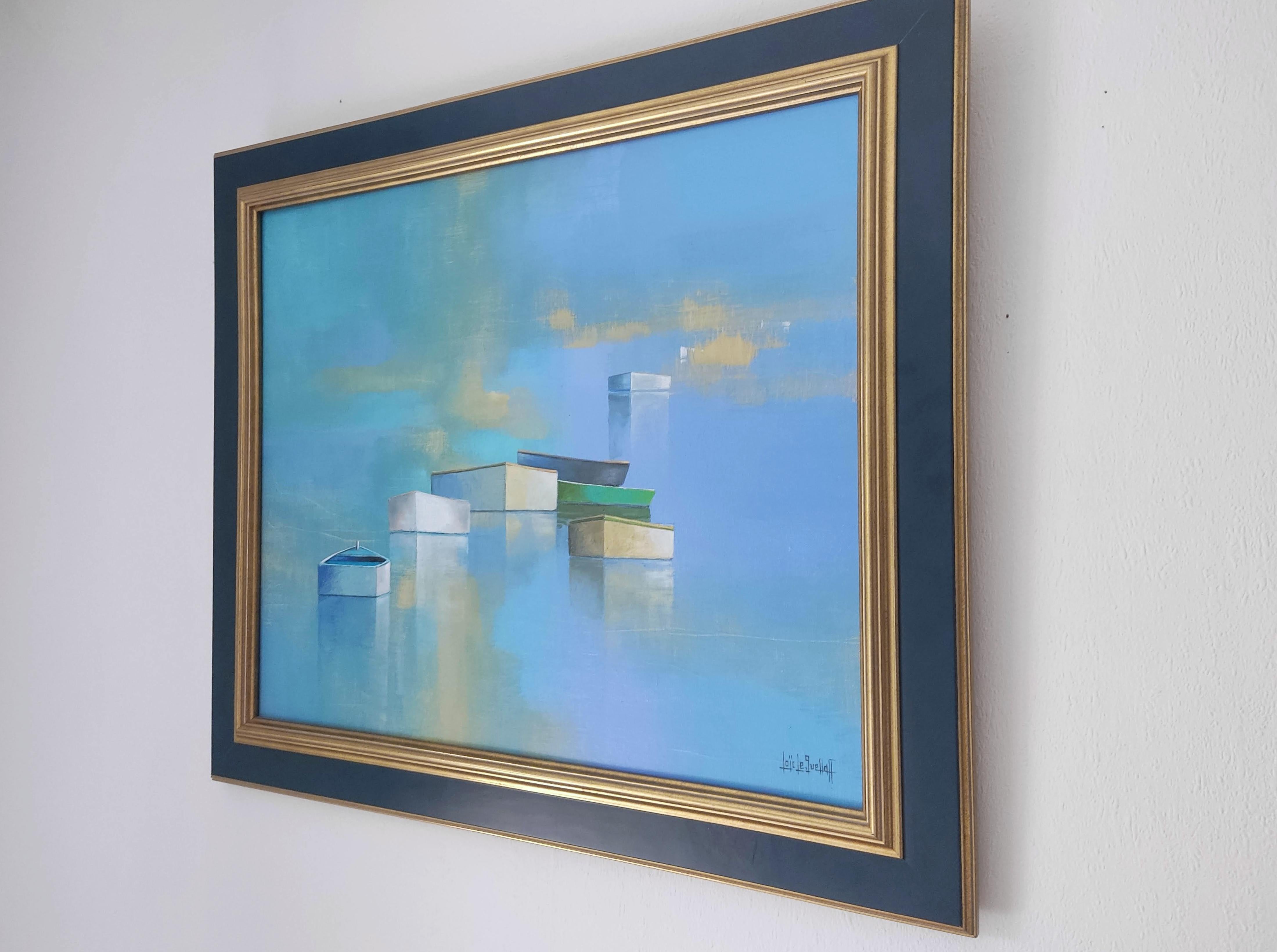 Sea reflections, Original Painting, Seascape, Marine Landscape - Blue Landscape Painting by Loïc Le Guellaff