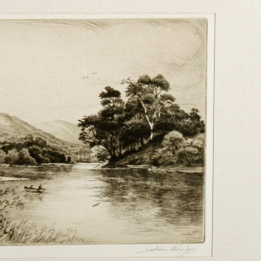 European Loch Katrine Etching by Jackson Simpson, 20th Century For Sale