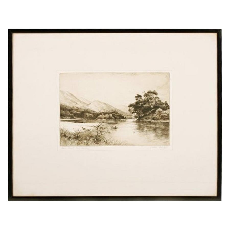 Loch Katrine Etching by Jackson Simpson, 20th Century For Sale