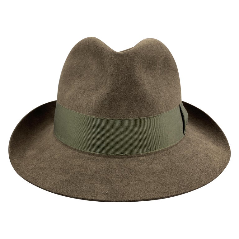 LOCK and CO HATTERS Olive Green Fur Felt Thick Grosgrain Trim Fedora at