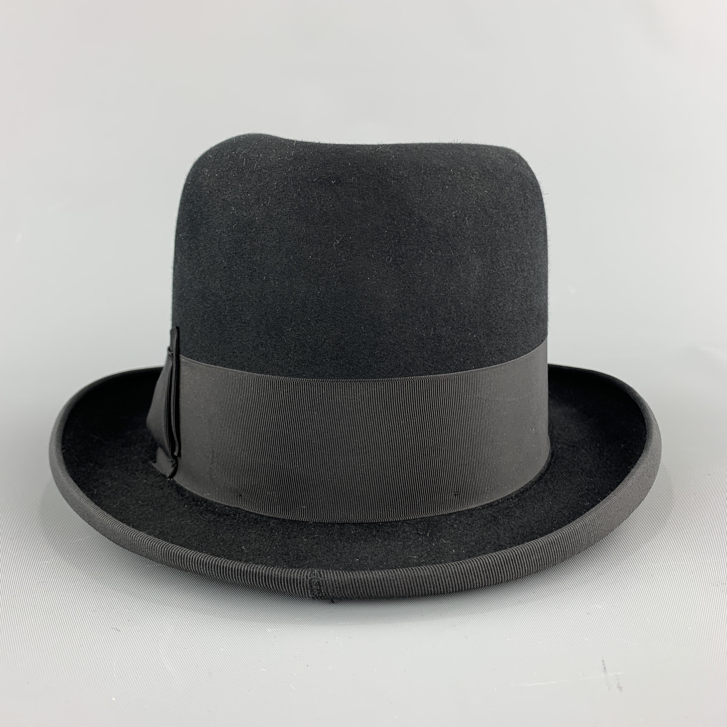 LOCK & CO HATTERS Size L Black Fur Felt Grosgrain Ribbon Hat In Good Condition In San Francisco, CA