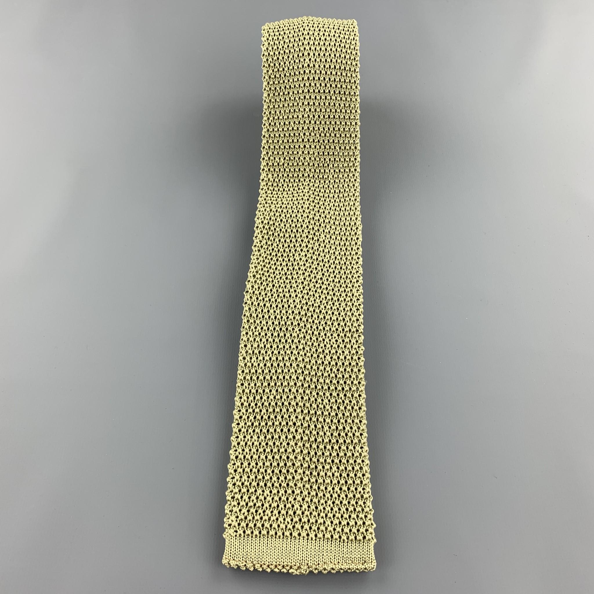 Beige LOCK & CO LONDON Moss Green Silk Textured Knit Tie