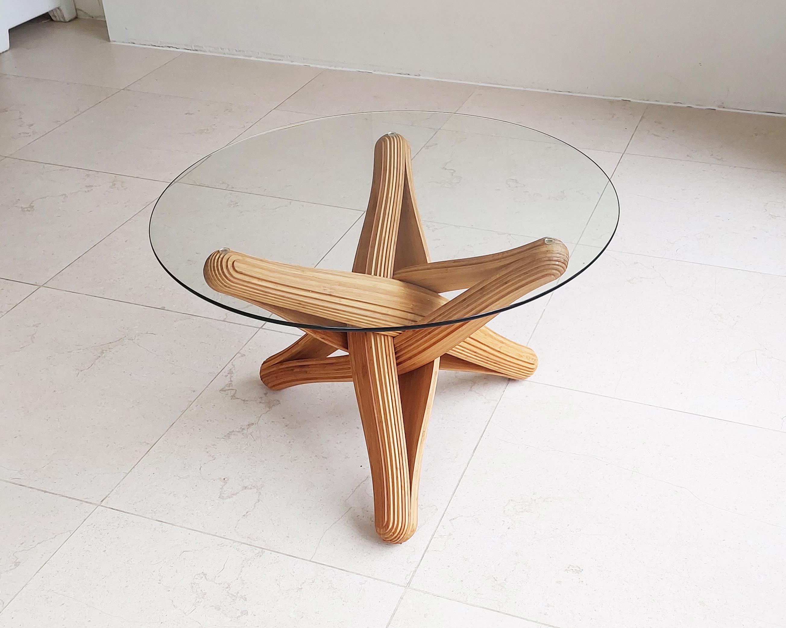 Mid-Century Modern Lock (coffee)  caramel bamboo sculptural coffee table For Sale
