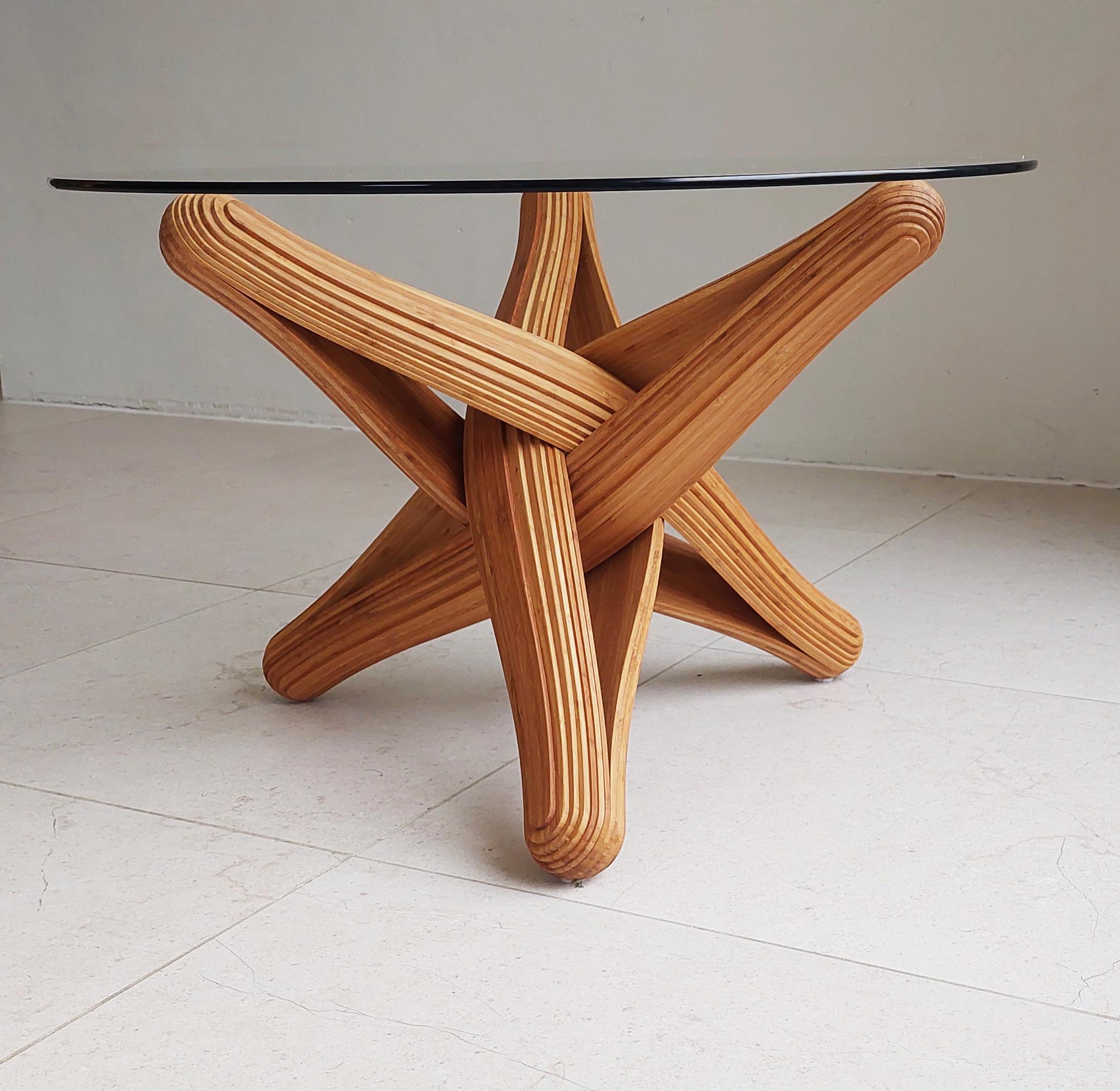Hand-Crafted Lock (coffee)  caramel bamboo sculptural coffee table For Sale