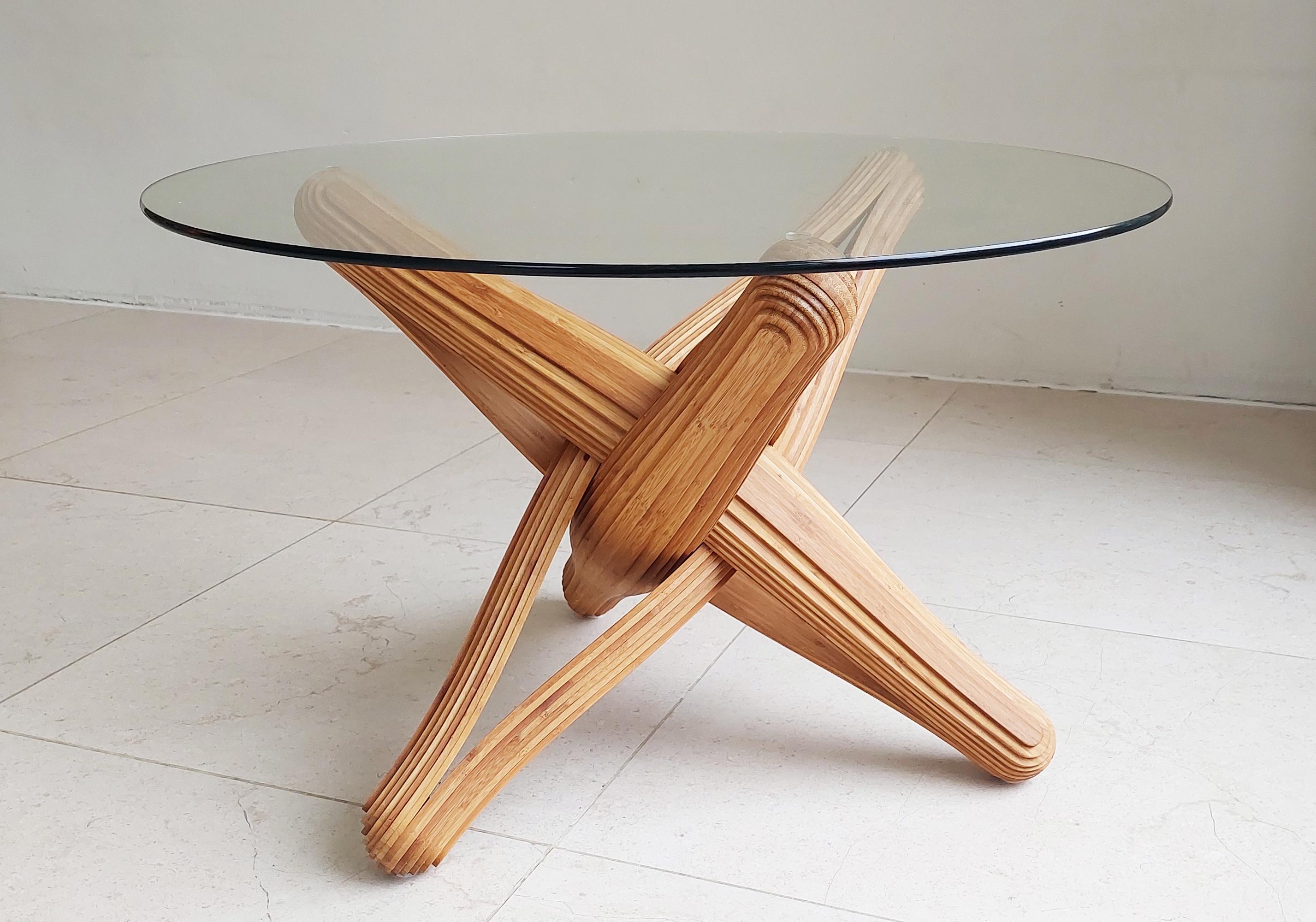 Contemporary Lock (coffee)  caramel bamboo sculptural coffee table For Sale
