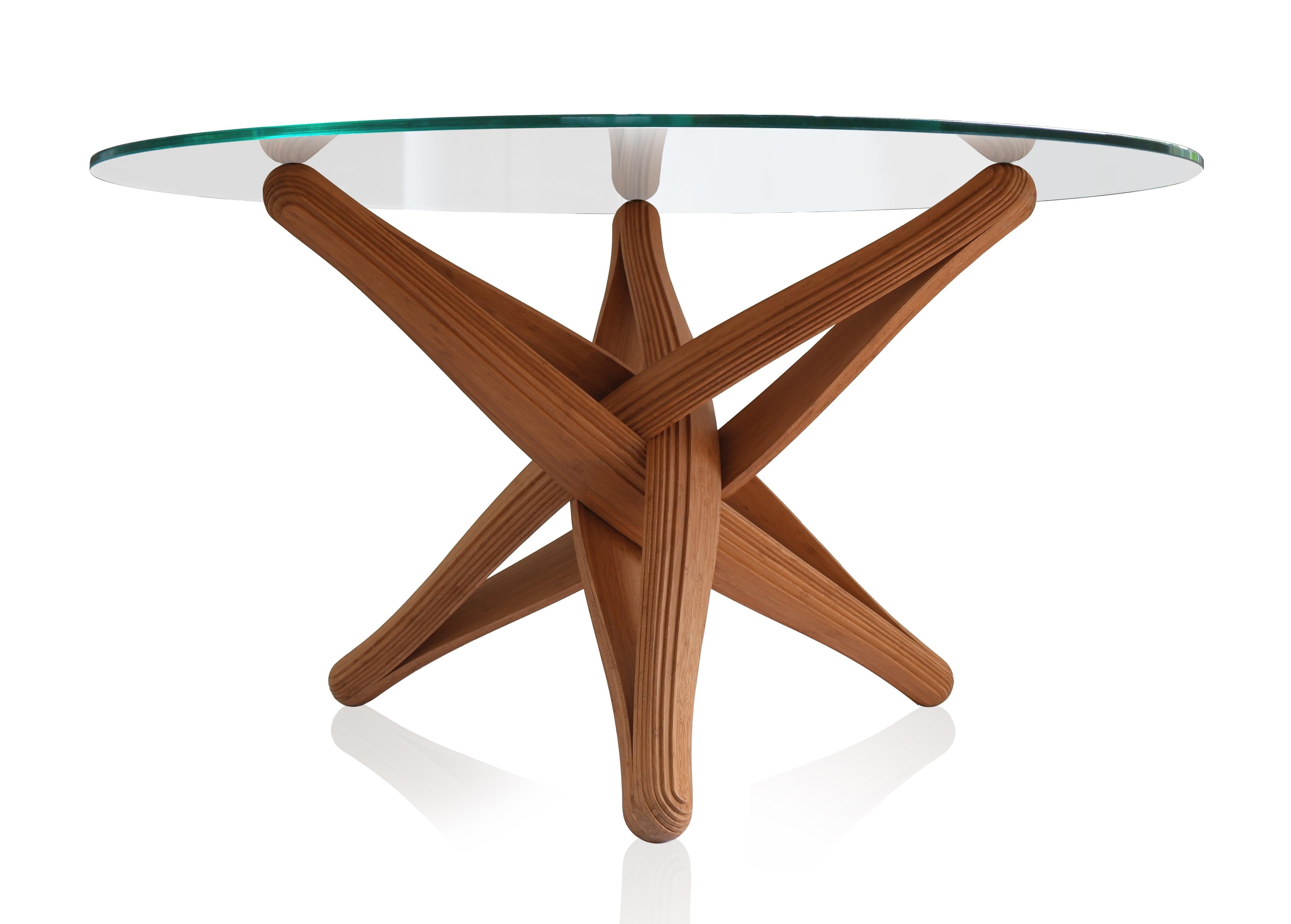 Base de table à manger sculpturale en bambou et caramel en forme de serrure D en vente 2