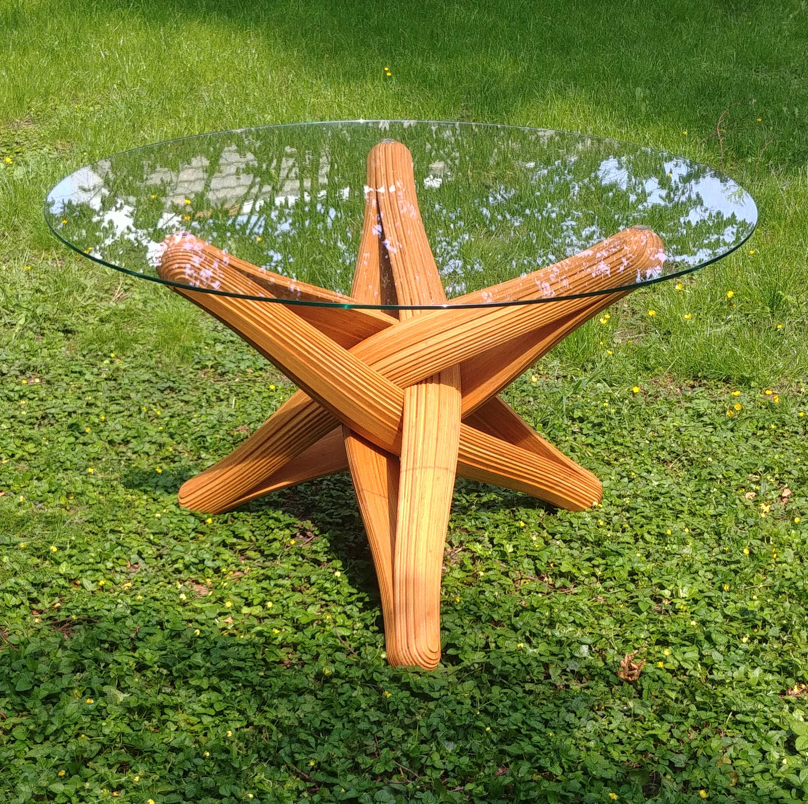Mid-Century Modern “lock D” Sculptural Caramel Bamboo Dining Table Base For Sale