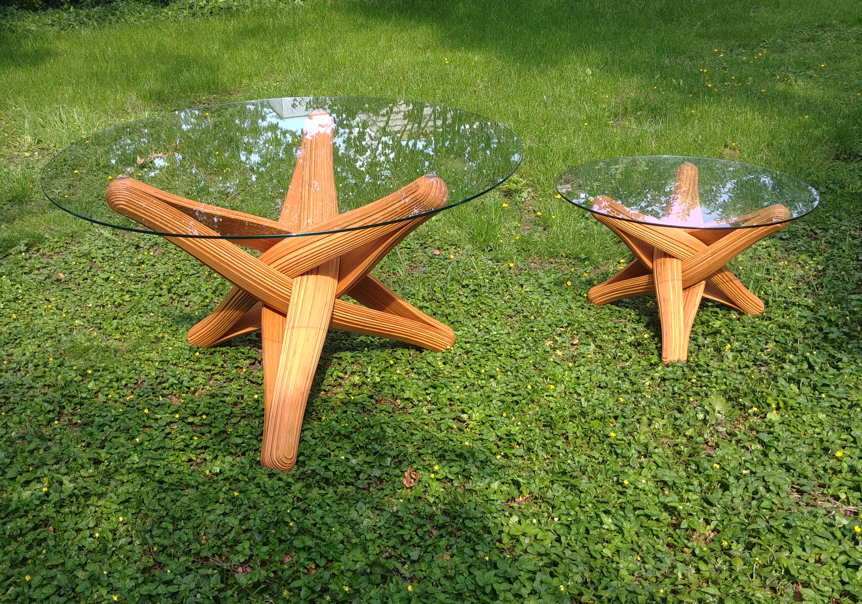 Base de table à manger sculpturale en bambou et caramel en forme de serrure D en vente 1