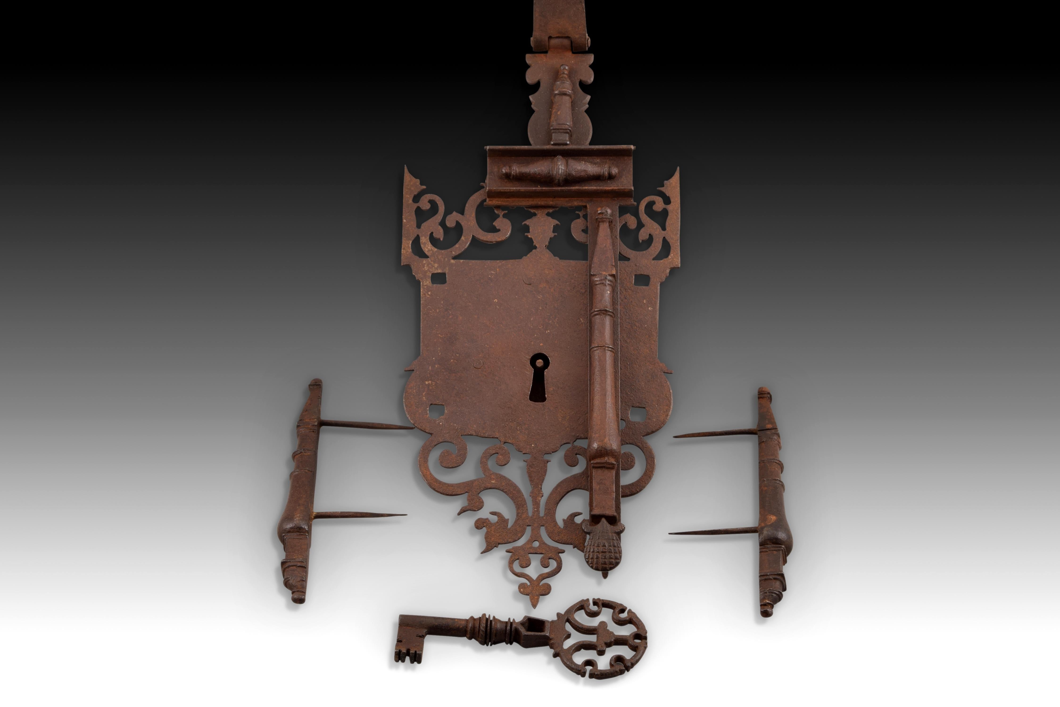 Spanish Lock for Desk or Cabinet, Iron, Spain, 20th Century