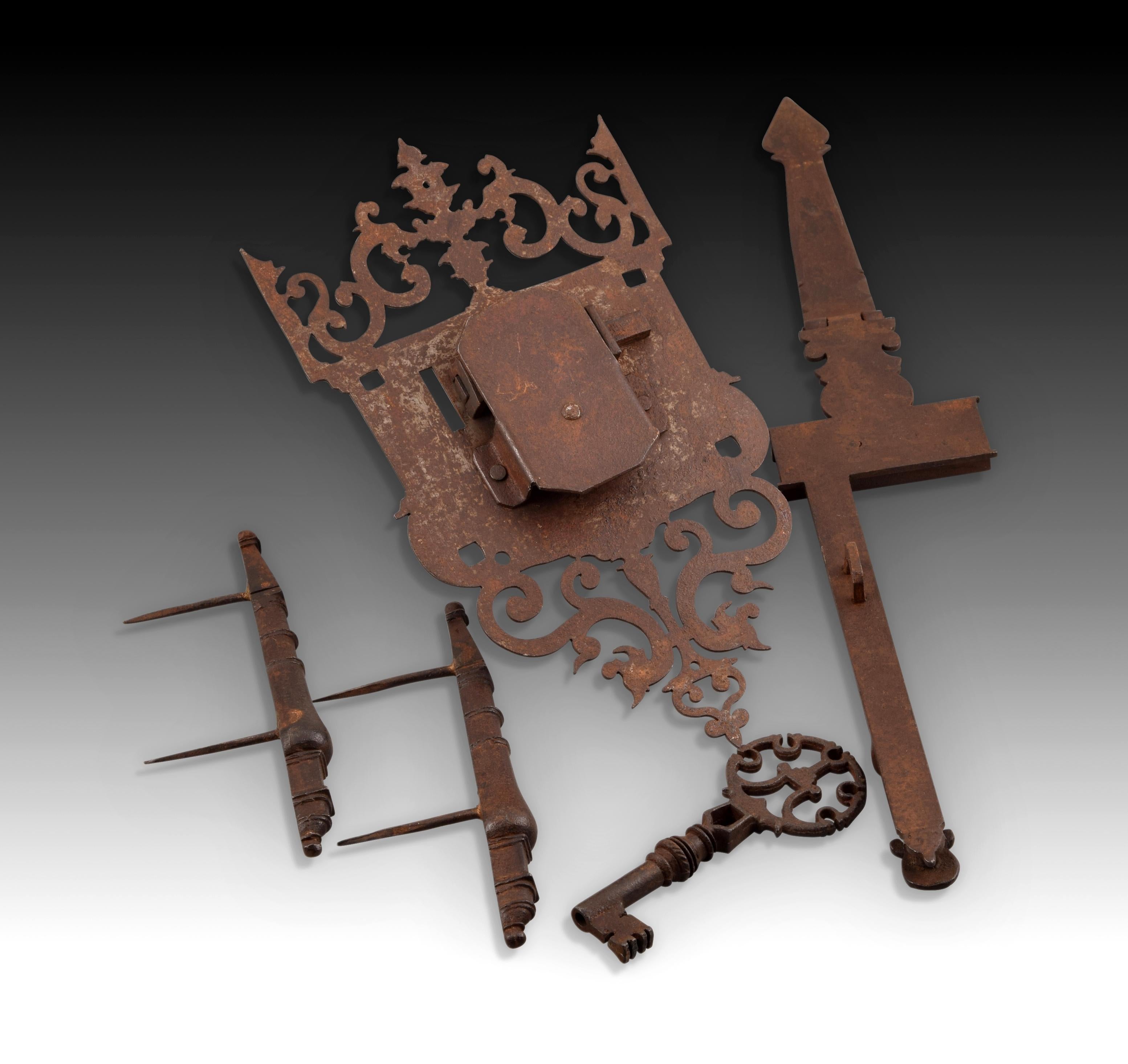 Lock for Desk or Cabinet, Iron, Spain, 20th Century In Fair Condition In Madrid, ES