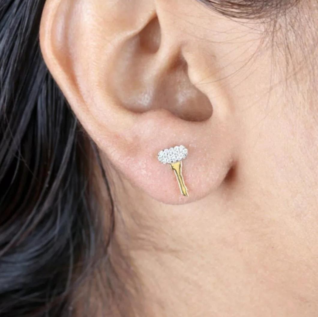 Lock key stud earring 14K yellow gold diamond ear stud fine luxury jewelry gift For Sale 8