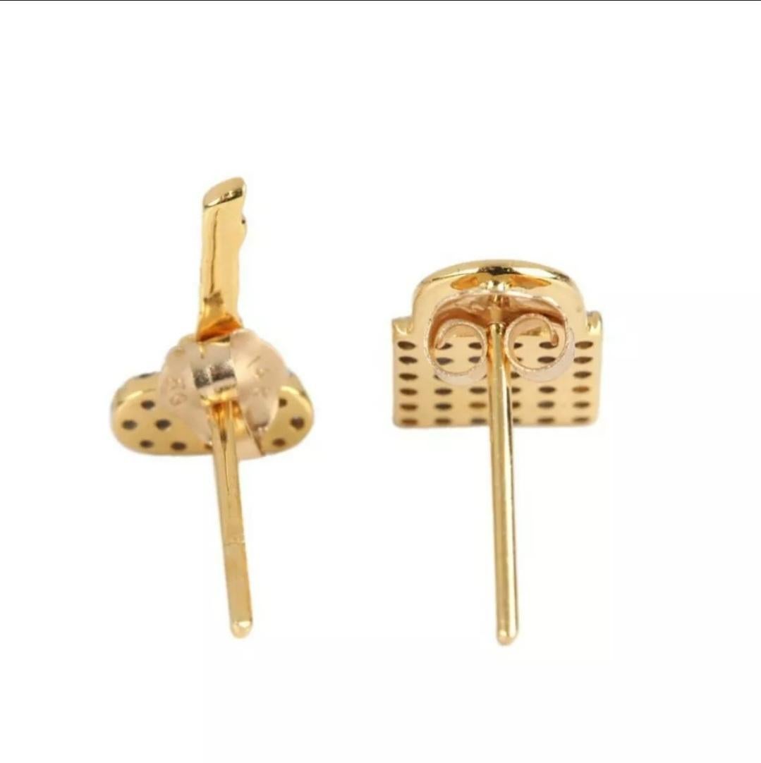 Lock key stud earring 14K yellow gold diamond ear stud fine luxury jewelry gift For Sale 2
