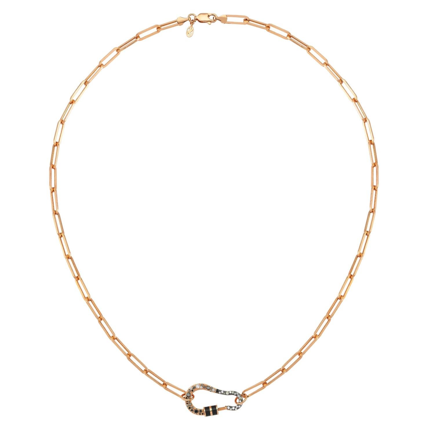 Lock Necklace in 14K Rose Gold with Black Diamond For Sale