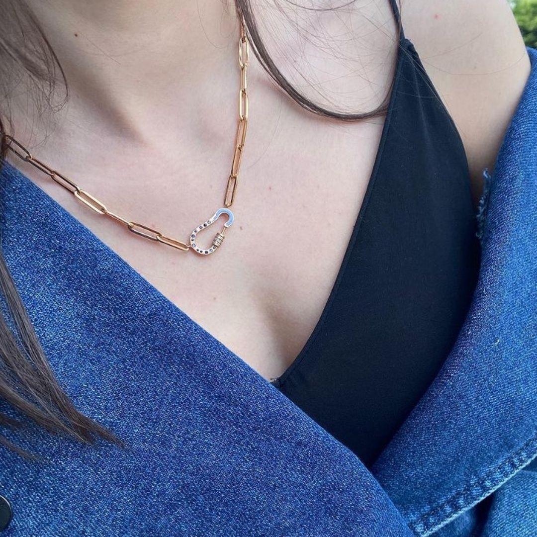 Brilliant Cut Lock Necklace in Rose Gold with White Diamond For Sale