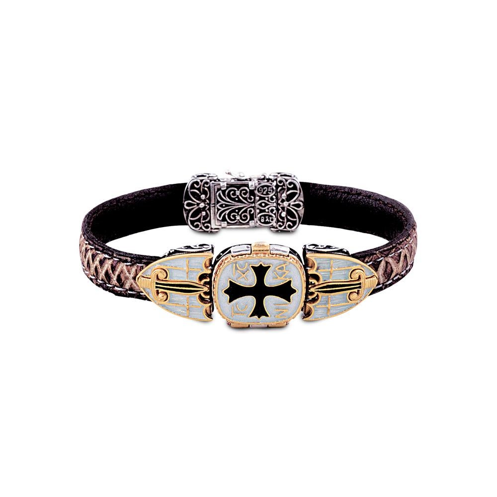 Byzantine Locket Bracelet with Leather, Dimitrios Exclusive B70 For Sale