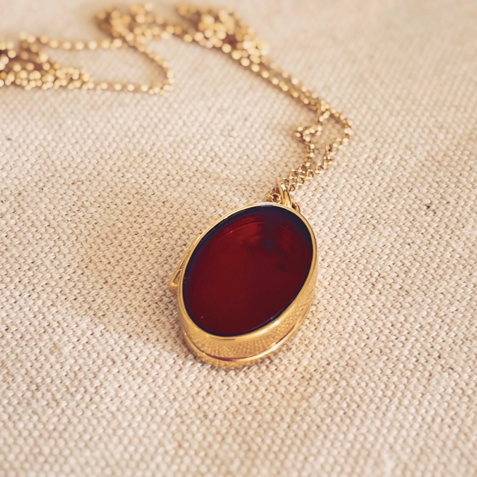 Oval Cut Locket necklace Treasure of Baltic Sea with amber gold For Sale
