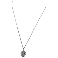 Locket Necklace with Initials in Silver and Black Diamond Pavé