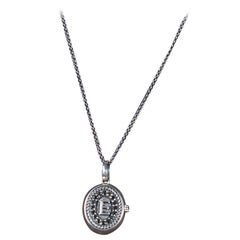 Locket Necklace with Initials in Silver and Black Diamond Pavé from Iosselliani