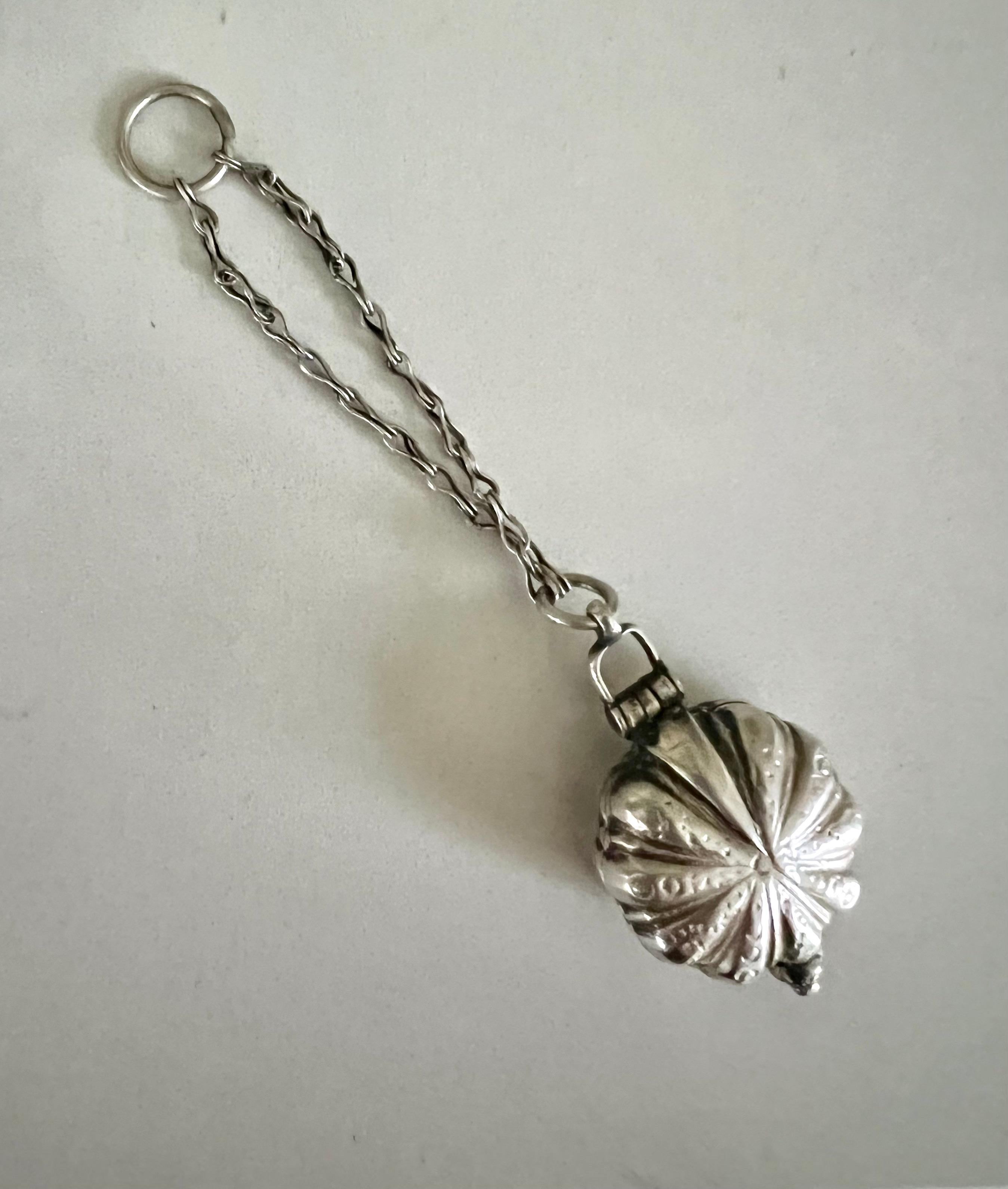 Victorian Sterling Silver Vinaigrette on Chain With Floral Grille For Sale